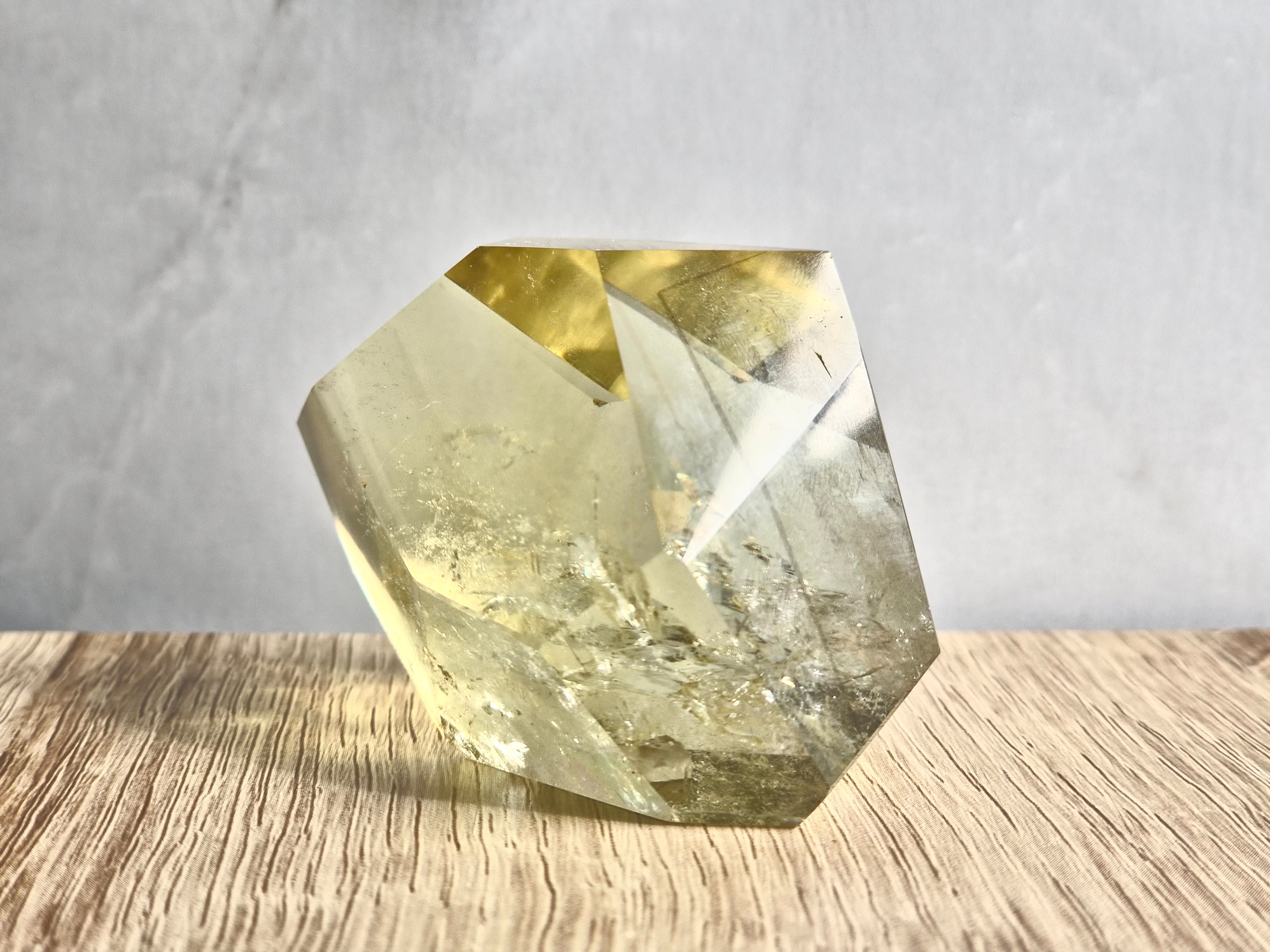 Citrine freeform with phantom lines and rainbow