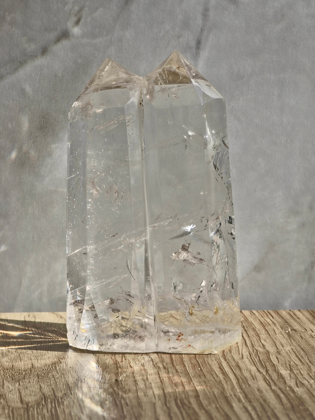 Clear Quartz Twin Tower with rainbow refractions