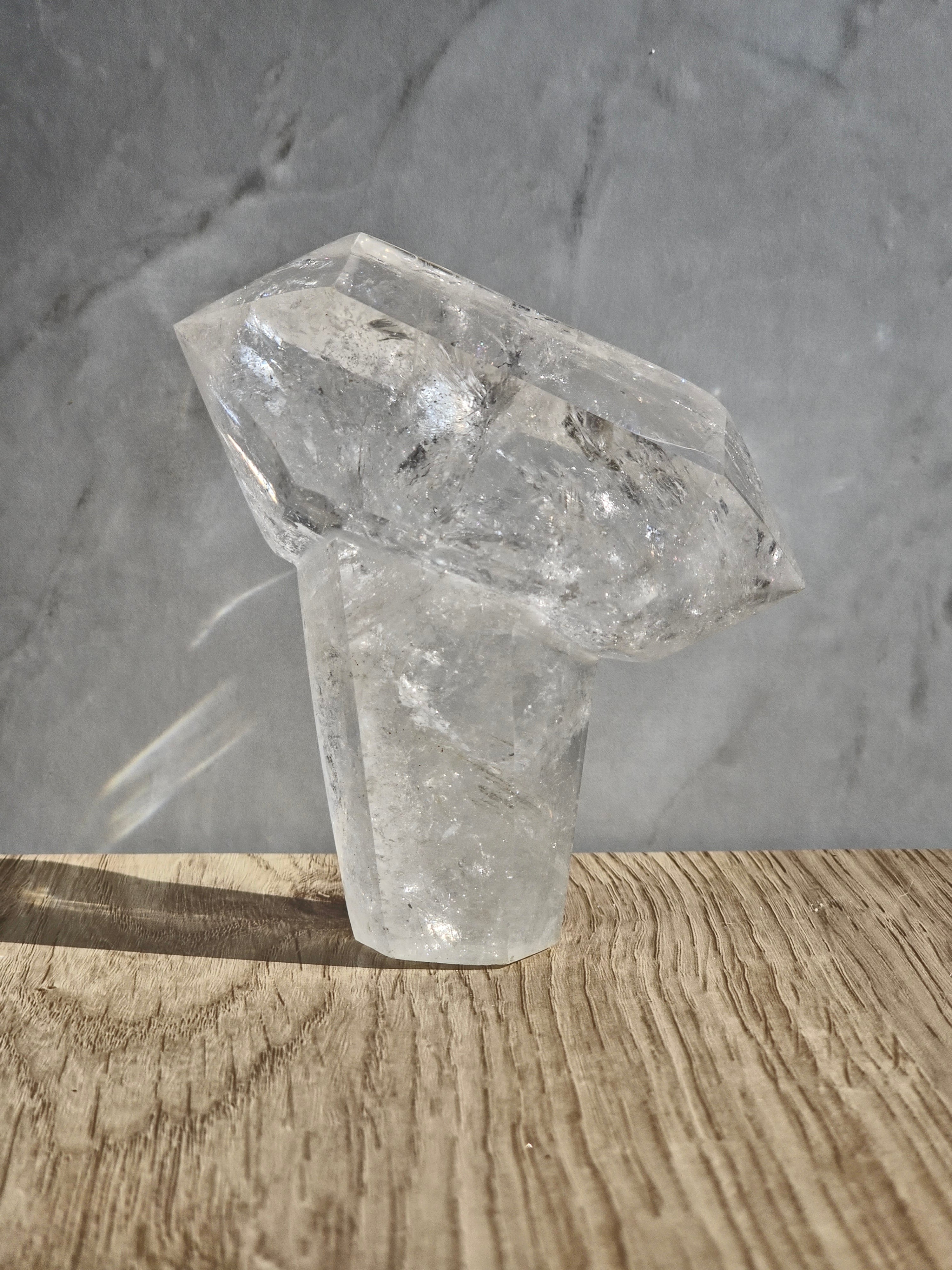 Clear Quartz Imtersecting Twin Firmation with Inclusions and Rainbow Refraction