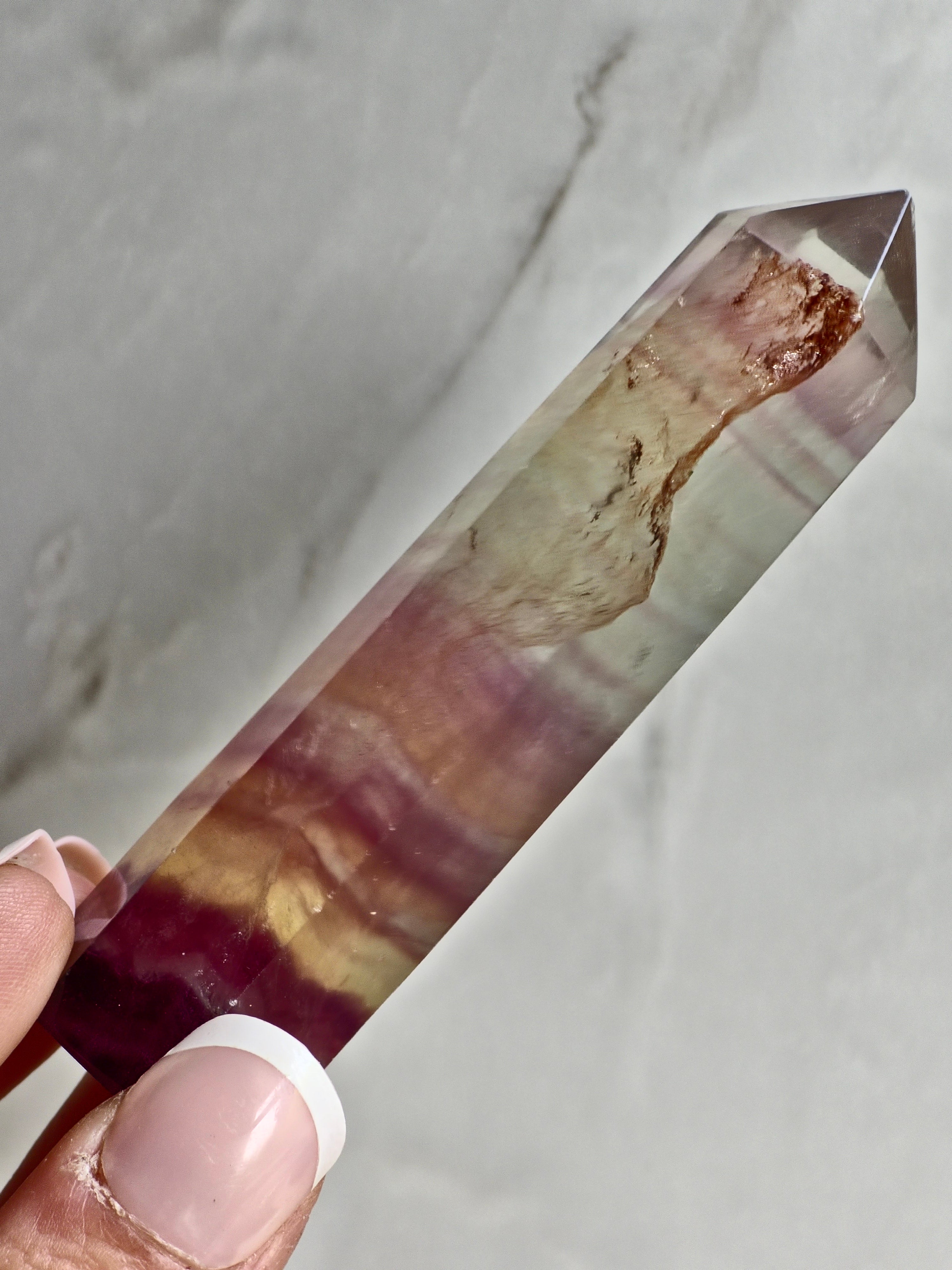 Fluorite Tower — Banded Growth with Zoned Colour Formation