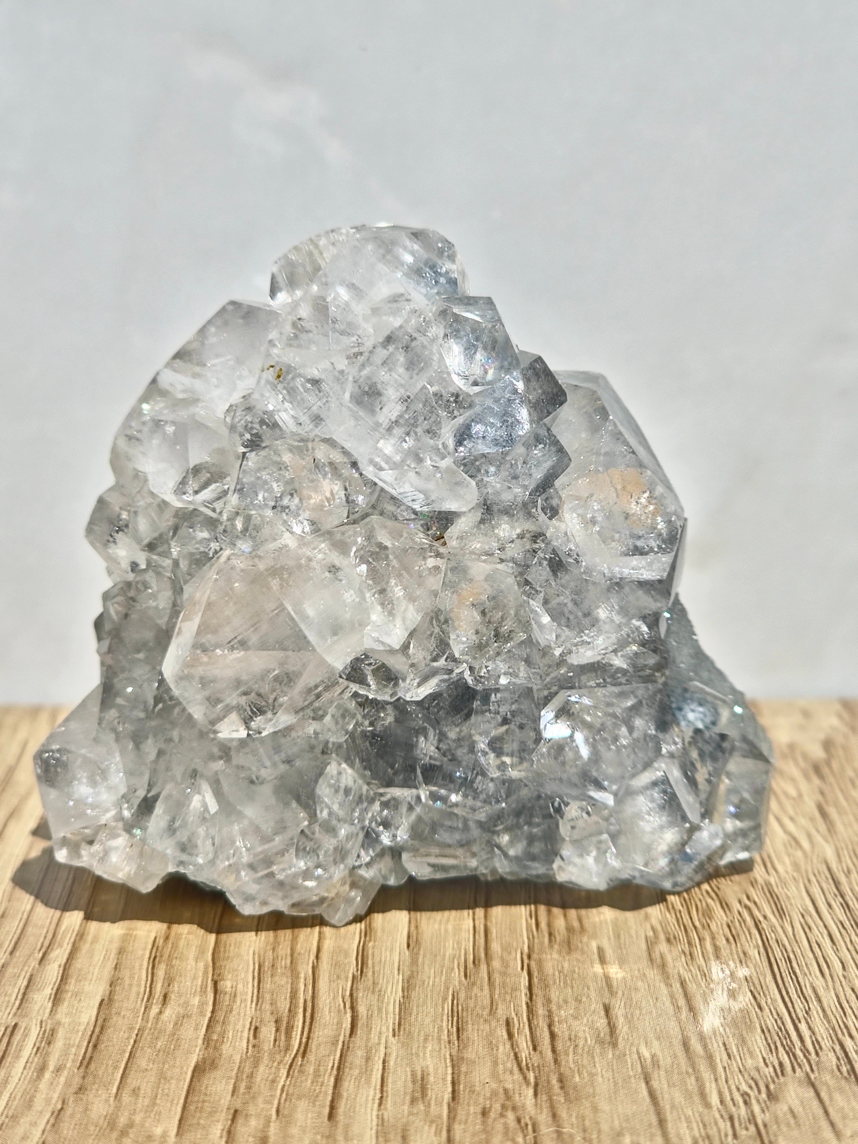 Diamond Apophyllite Cluster on Blue Chalcedony Druzy Matrix