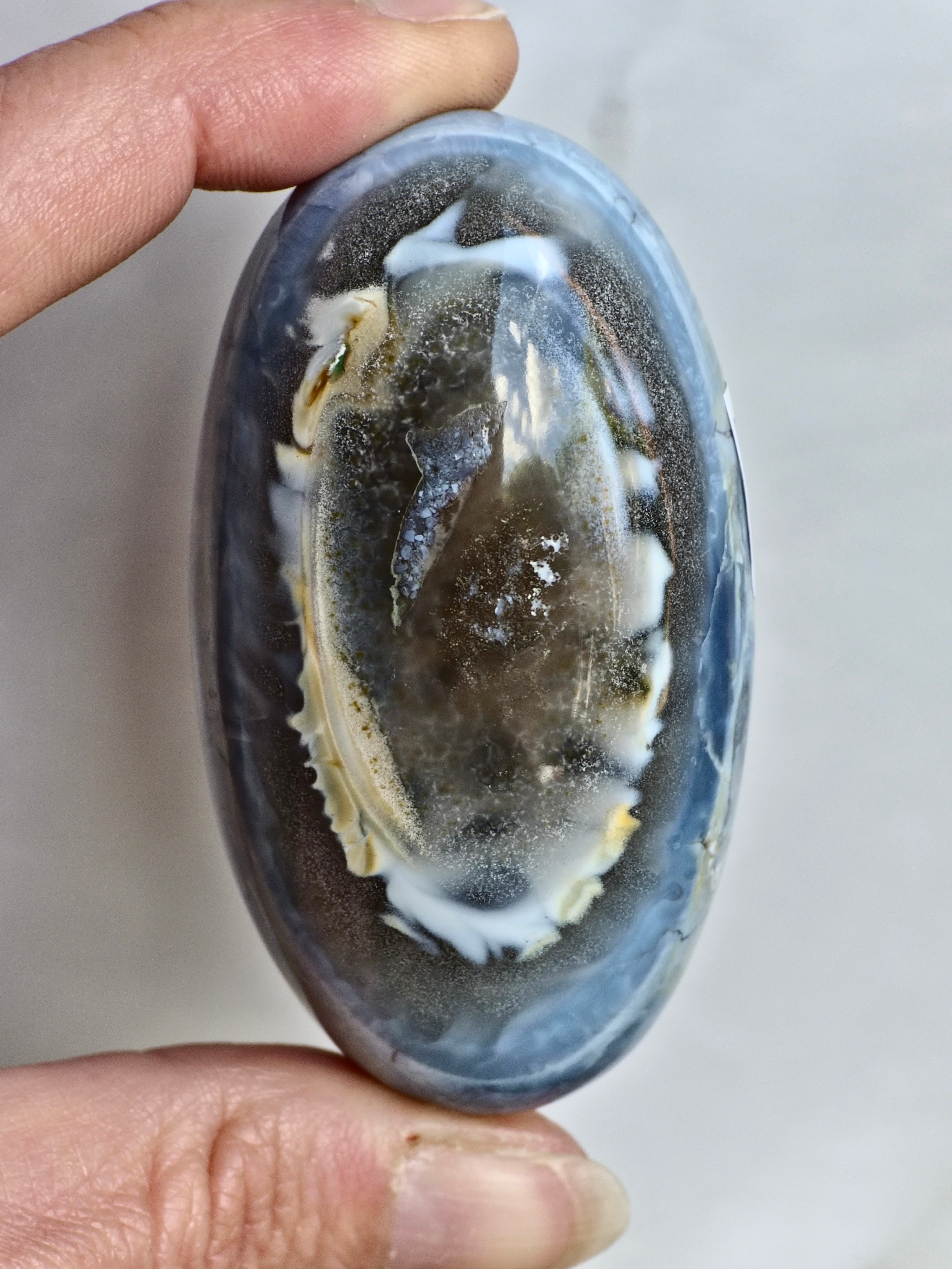 Blue Indian Opal with Moss Agate Inclusion