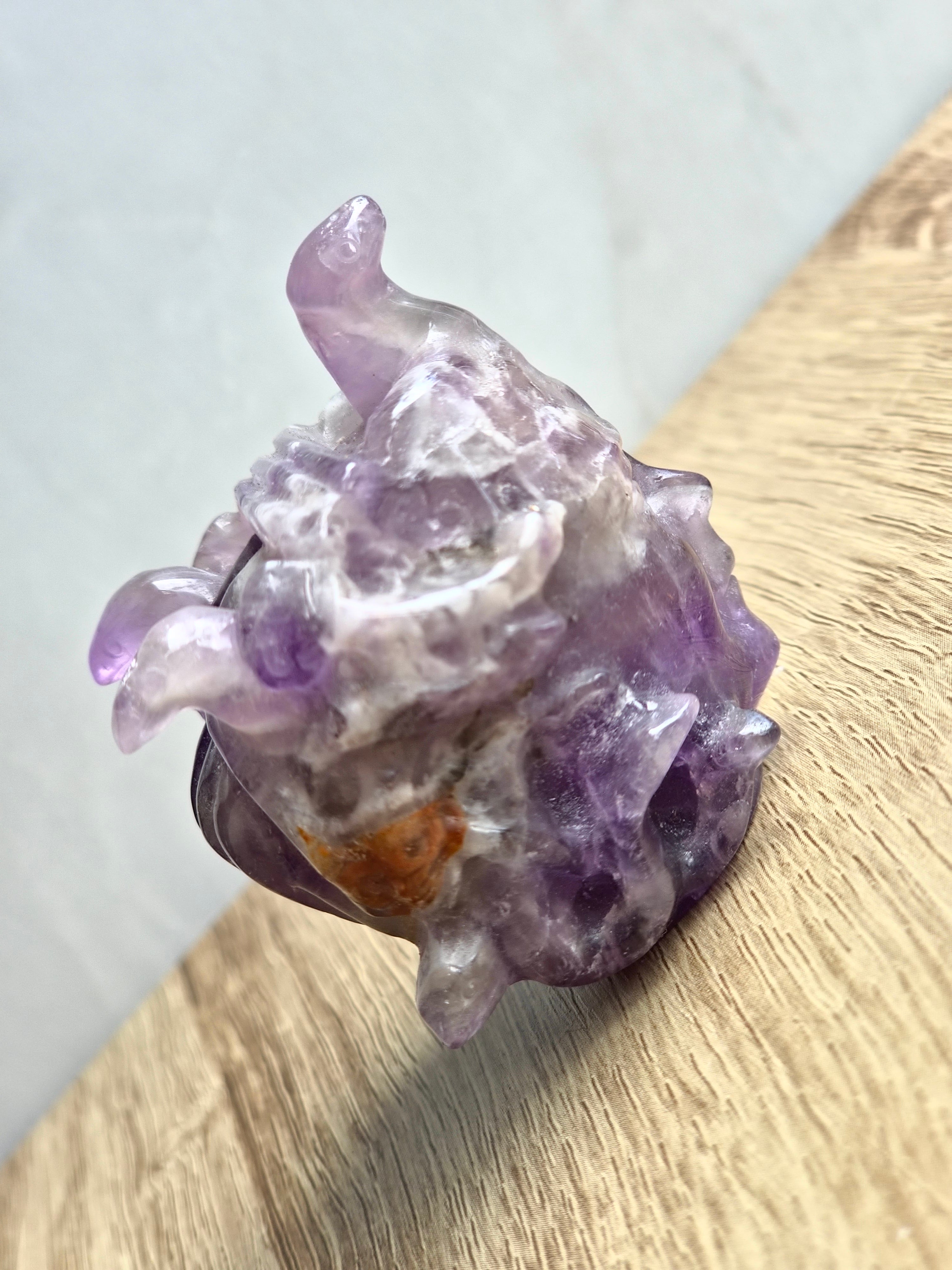 Amethyst Medusa Carving with Chevron Patterning & Natural Inclusions