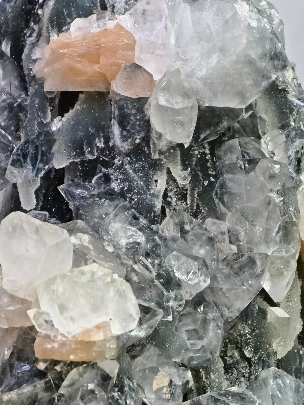 AAA Apophyllite on Blue Chalcedony with Stilbite Cluster