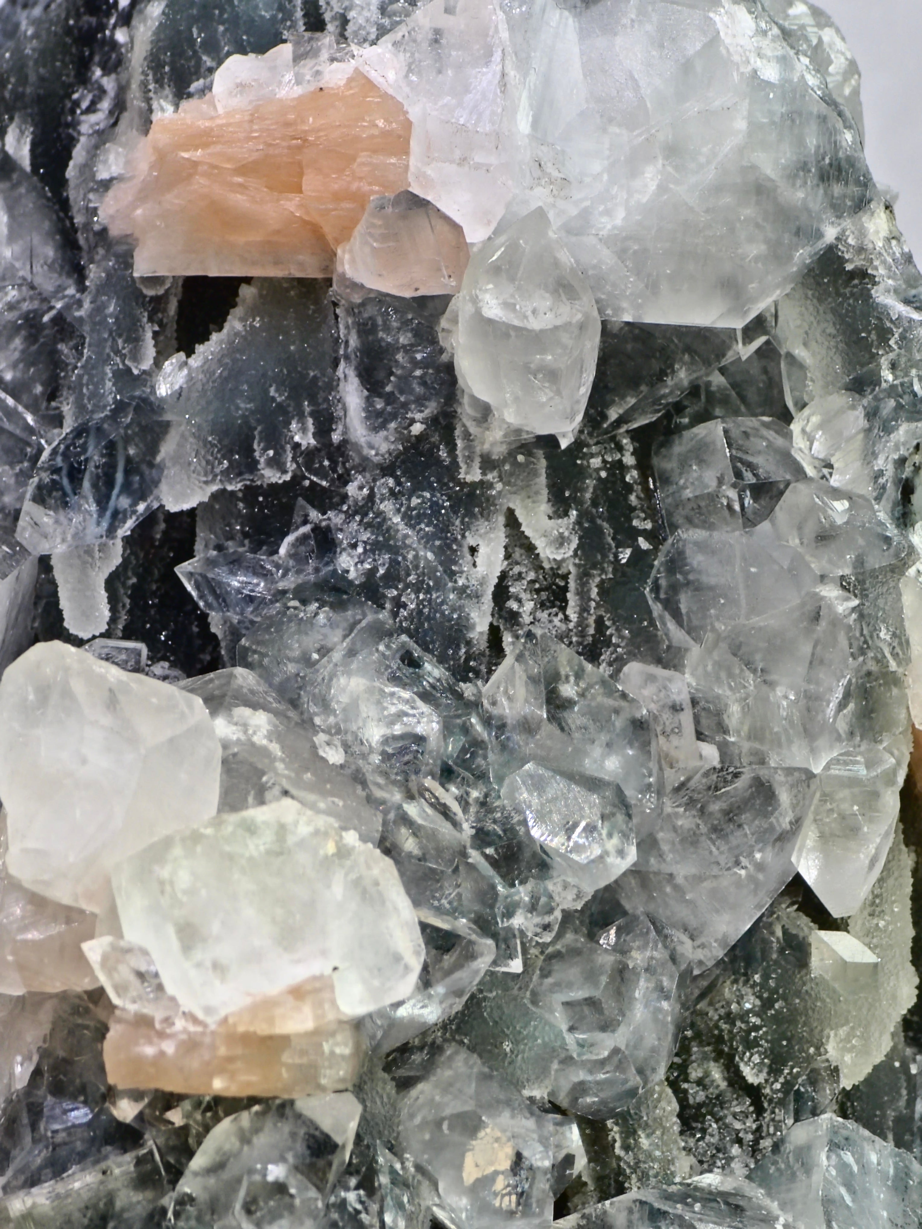 AAA Apophyllite on Blue Chalcedony with Stilbite Cluster