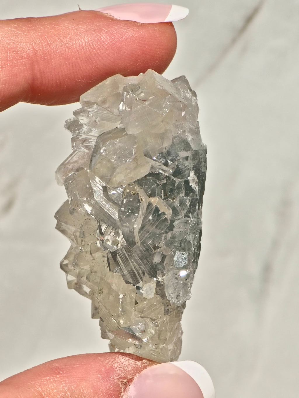 Radiating “Flower Formation” Apophyllite on Blue Chalcedony Cluster (AAA Grade)