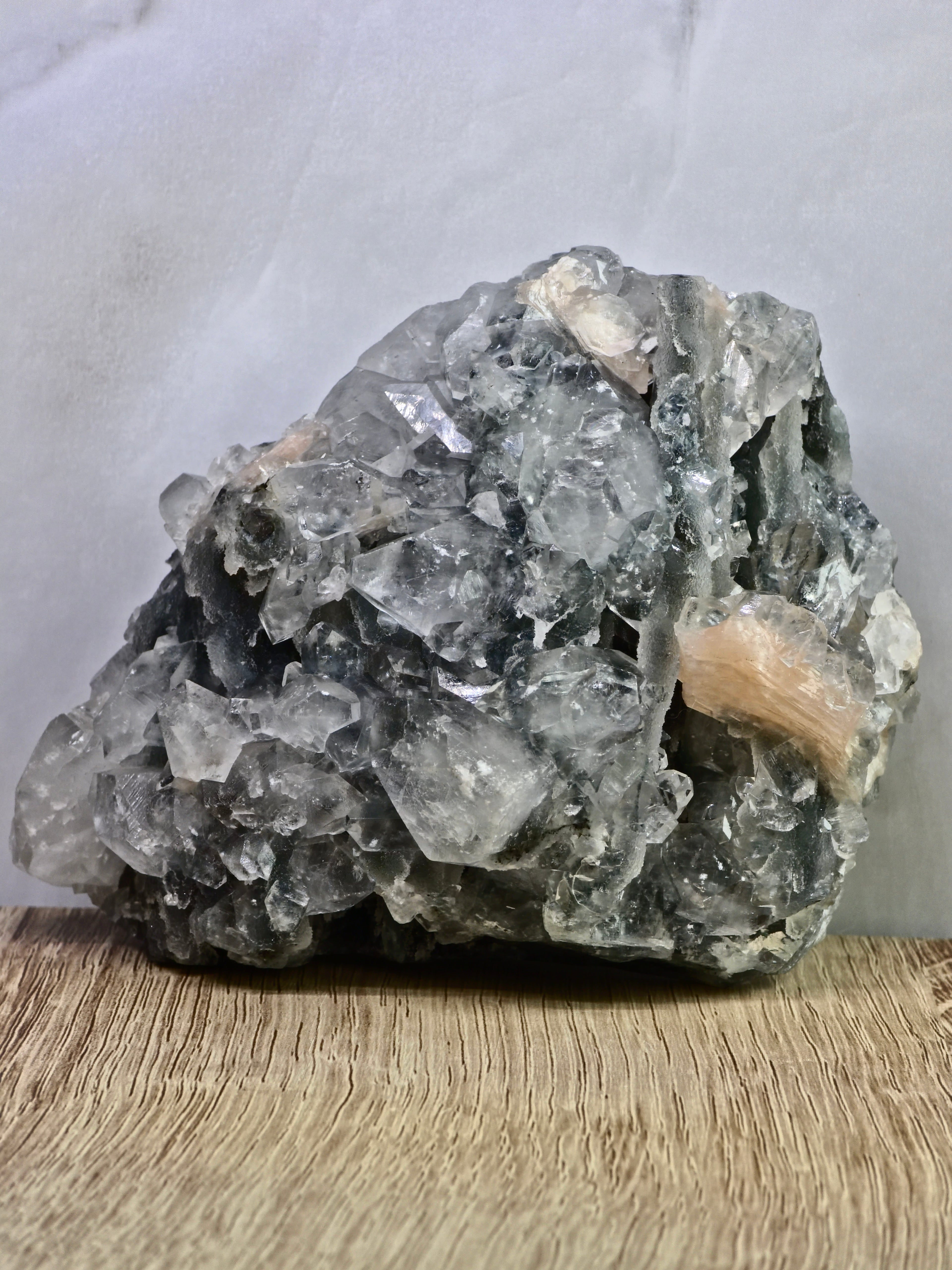 AAA Apophyllite on Blue Chalcedony with Stilbite — Large Display Piece
