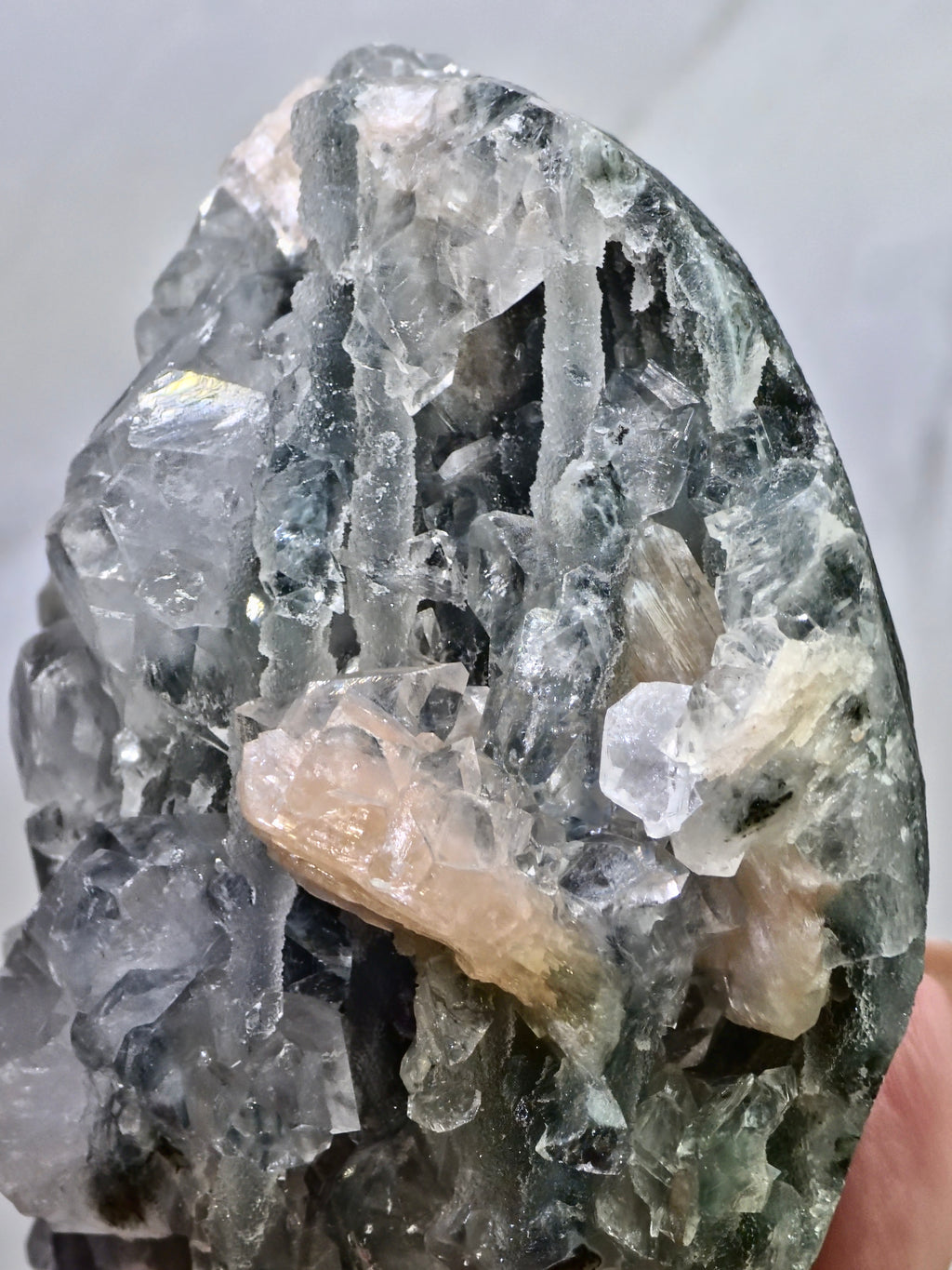 AAA Apophyllite on Blue Chalcedony with Stilbite — Large Display Piece