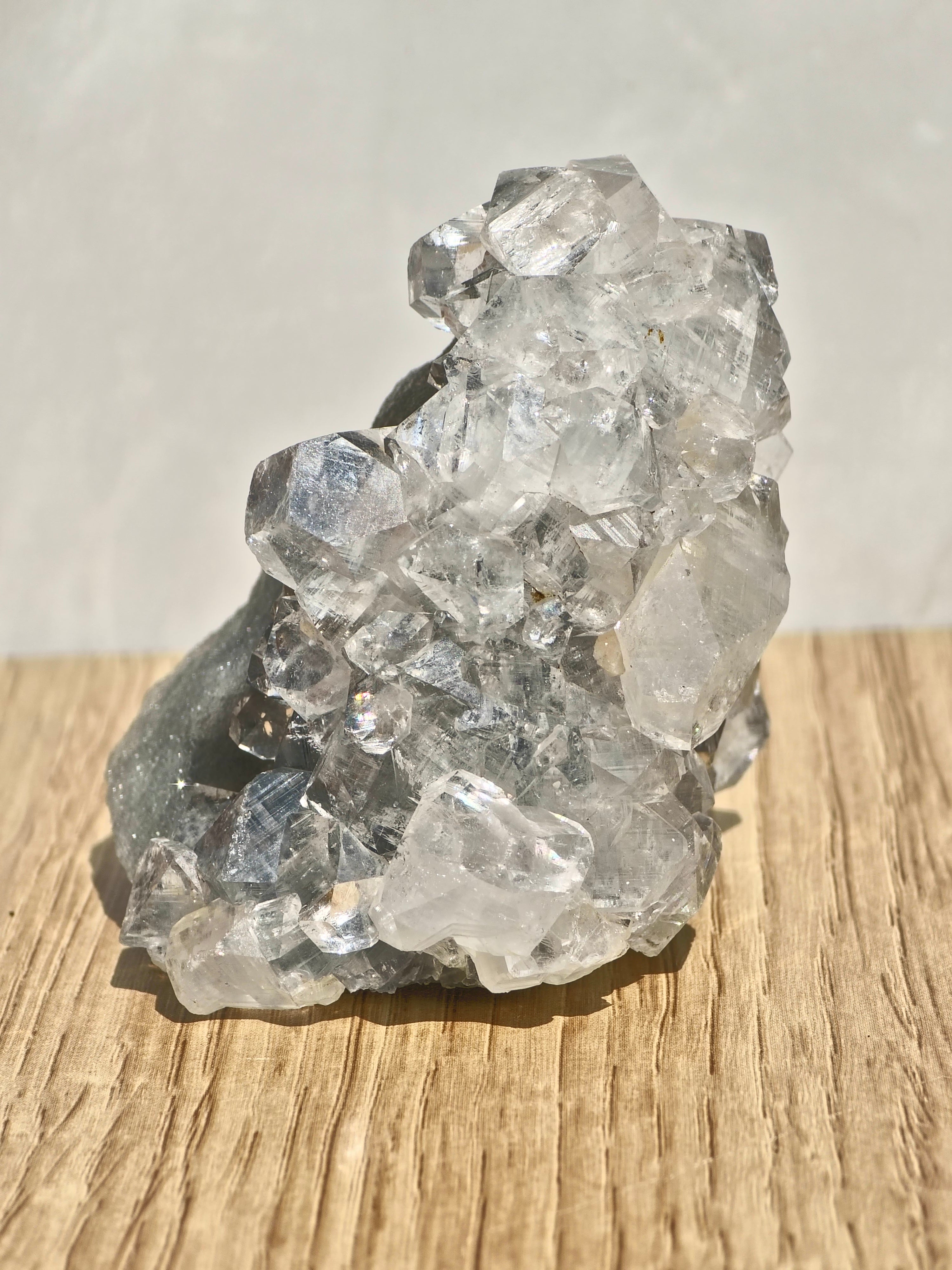Diamond Apophyllite Cluster on Blue Chalcedony Druzy Matrix