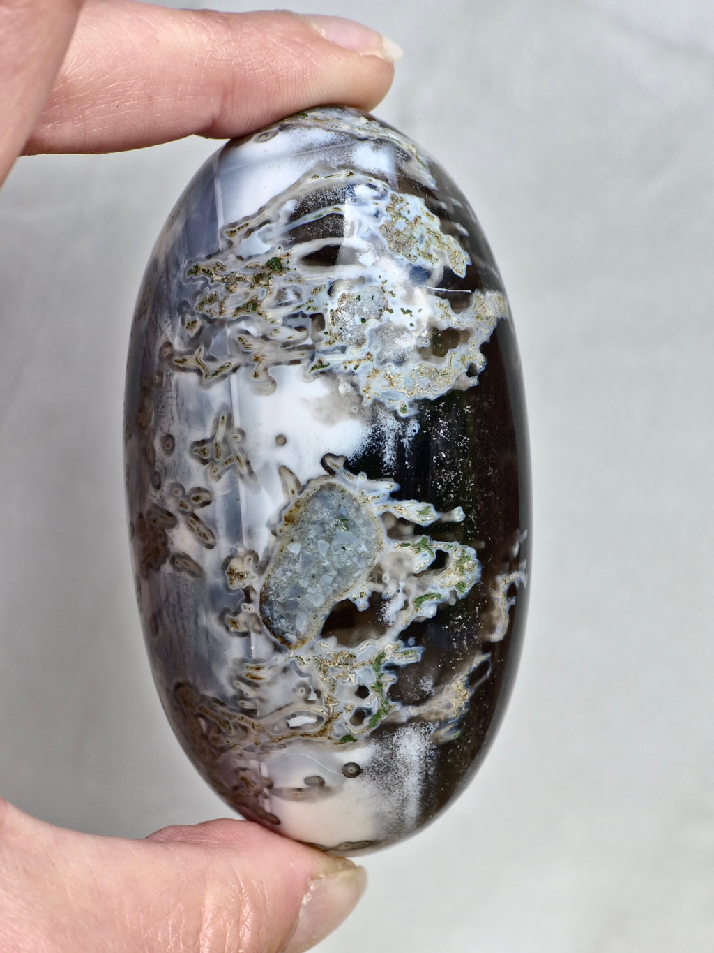 Blue Indian Opal with Moss Agate Inclusions Shiva Lingham