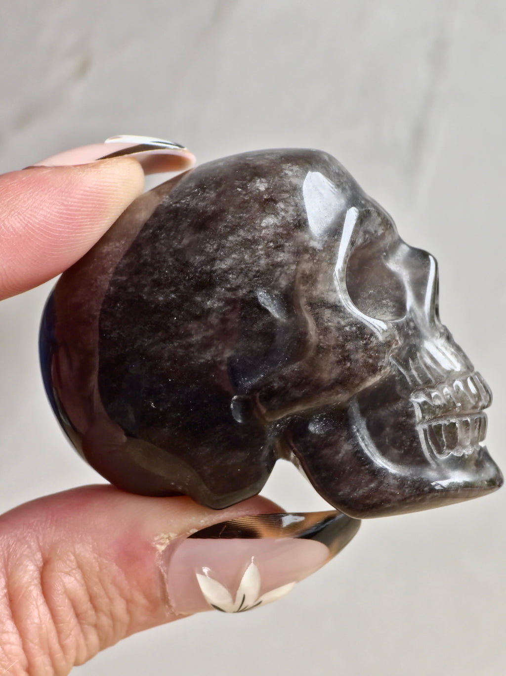 Smoky Quartz Skull Carving