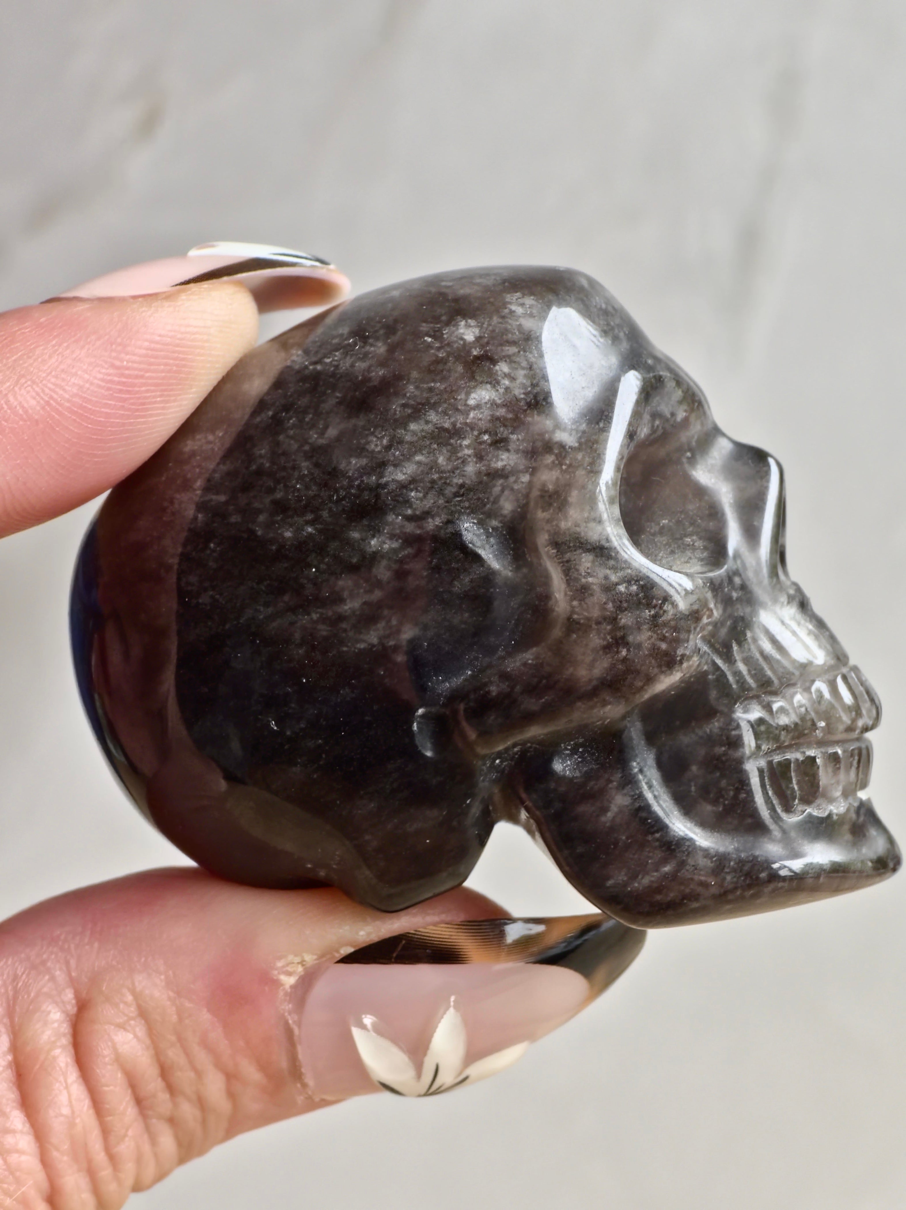 Smoky Quartz Skull Carving