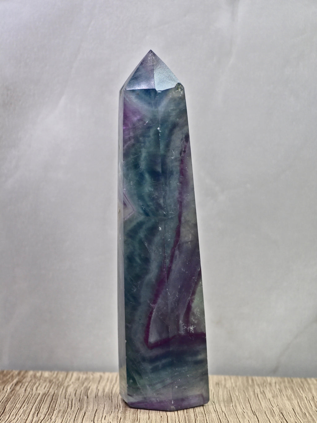Banded Fluorite Tower — Purple & Blue Zoning with Layered Growth Structure