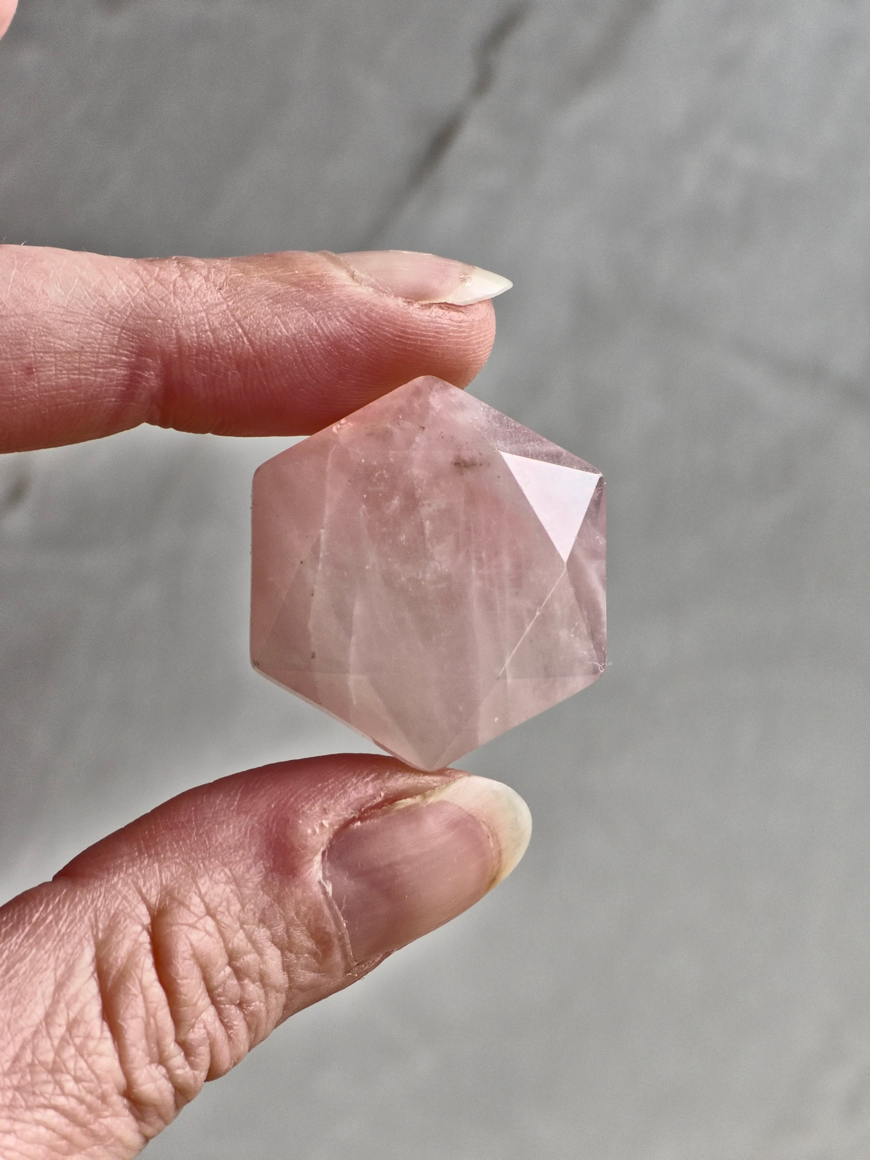 Rose Quartz Faceted Palm Stone / Geometric Polished Crystal