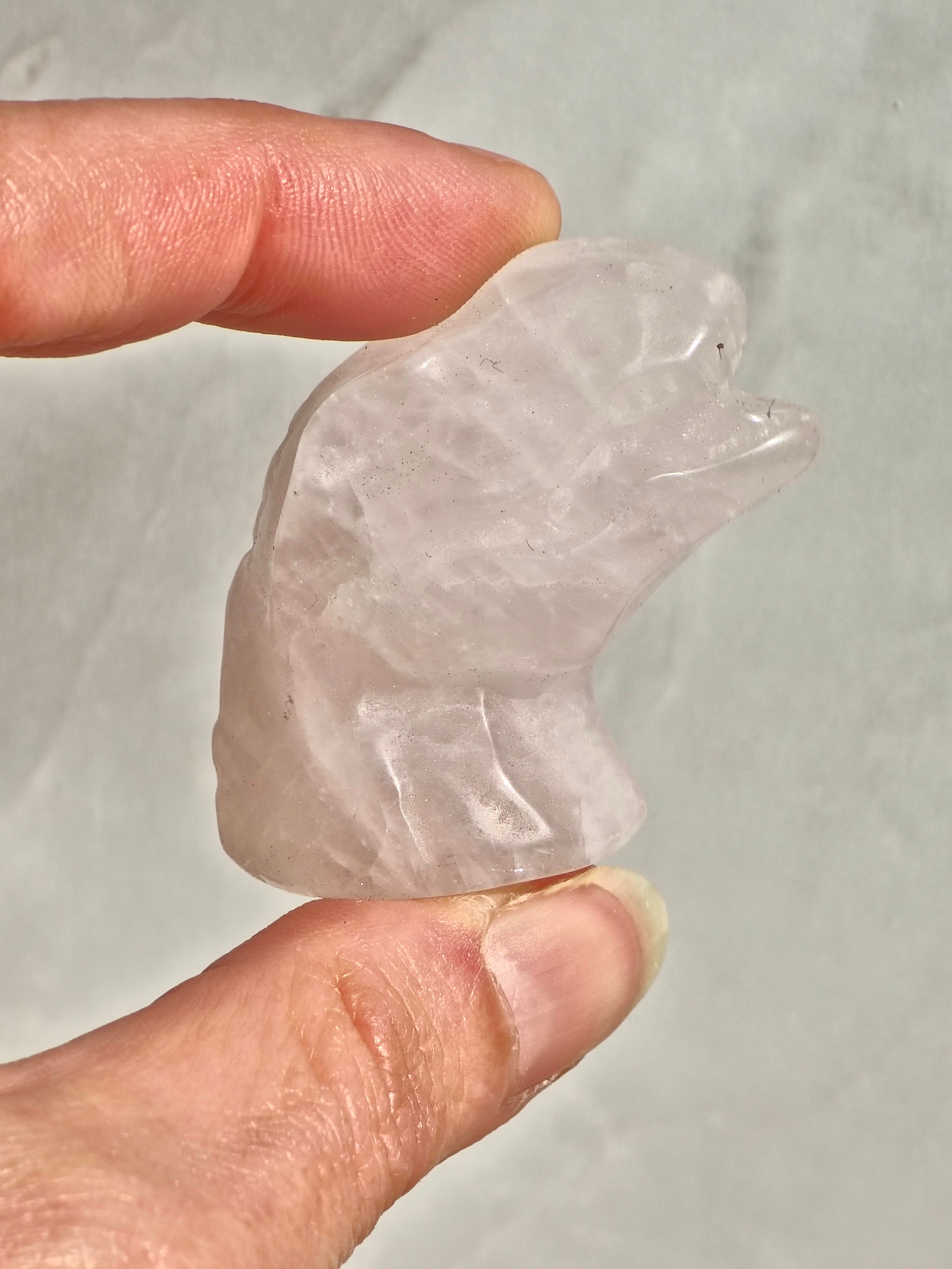 Rose quartz dinosaur head