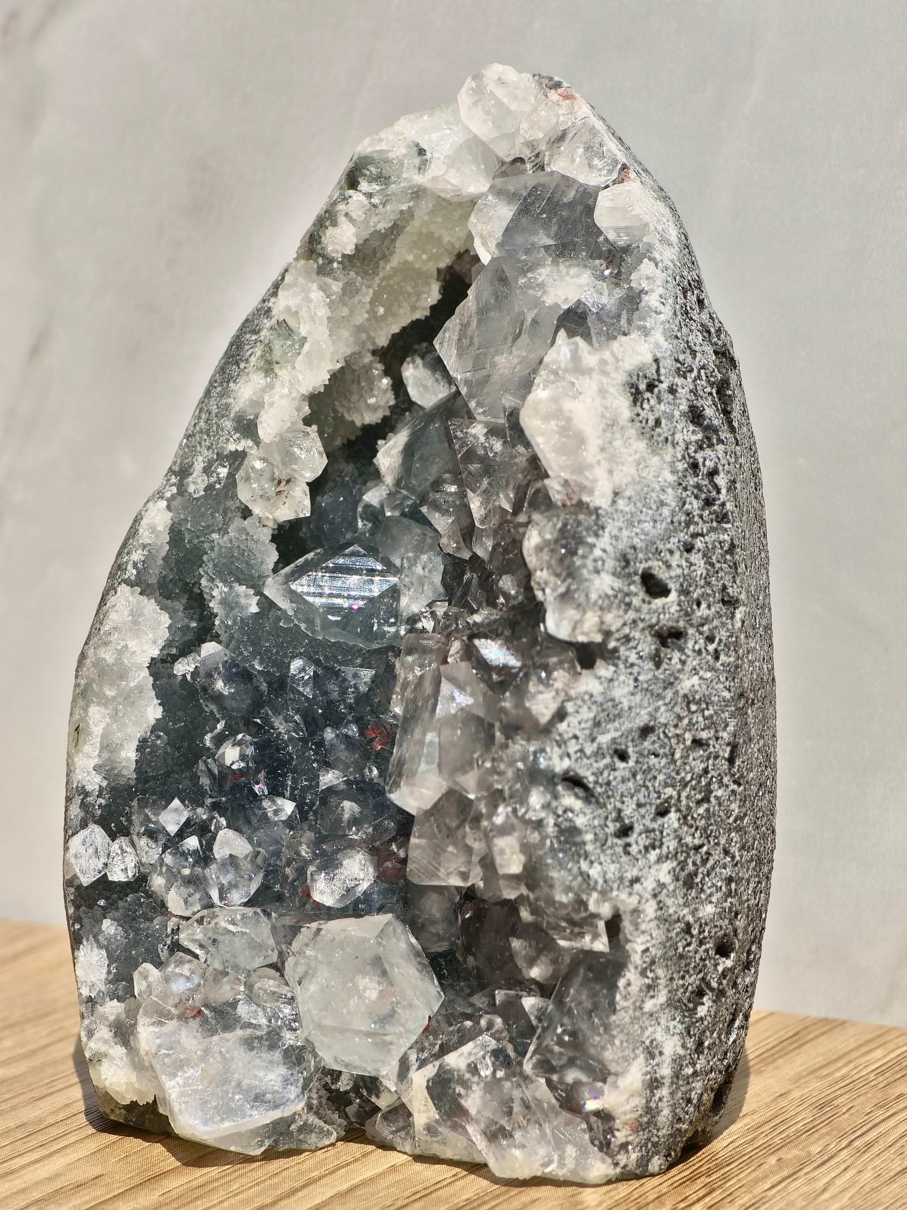 AAA Diamond Apophyllite on Blue Chalcedony with Red Heulandite