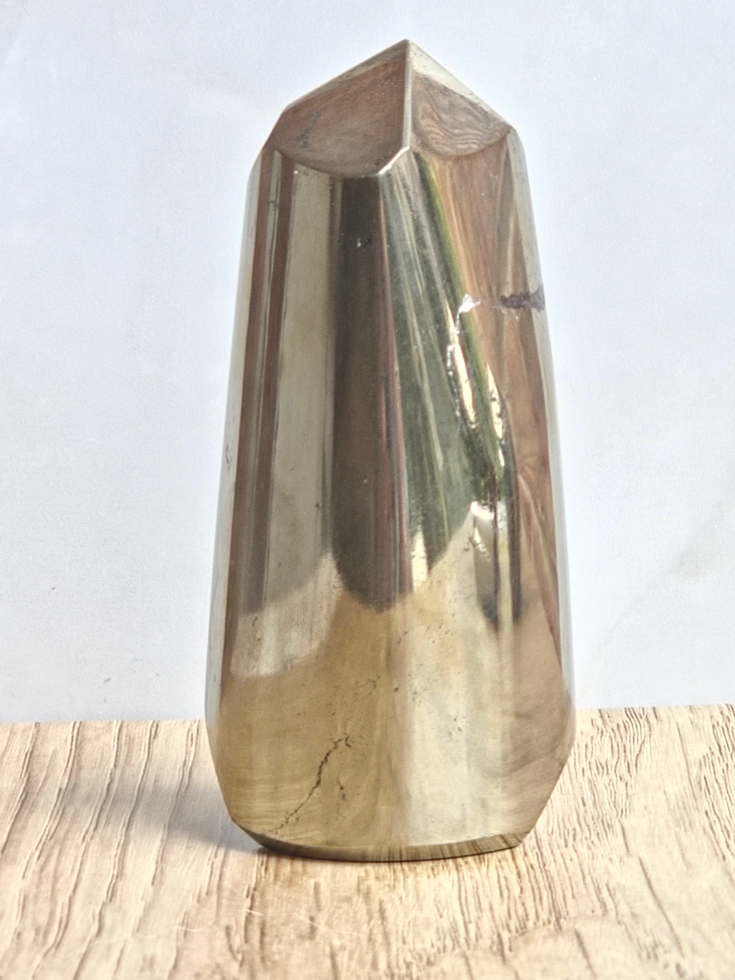 Pyrite Polished Cylinder Tower with Black Tourmaline Inclusion