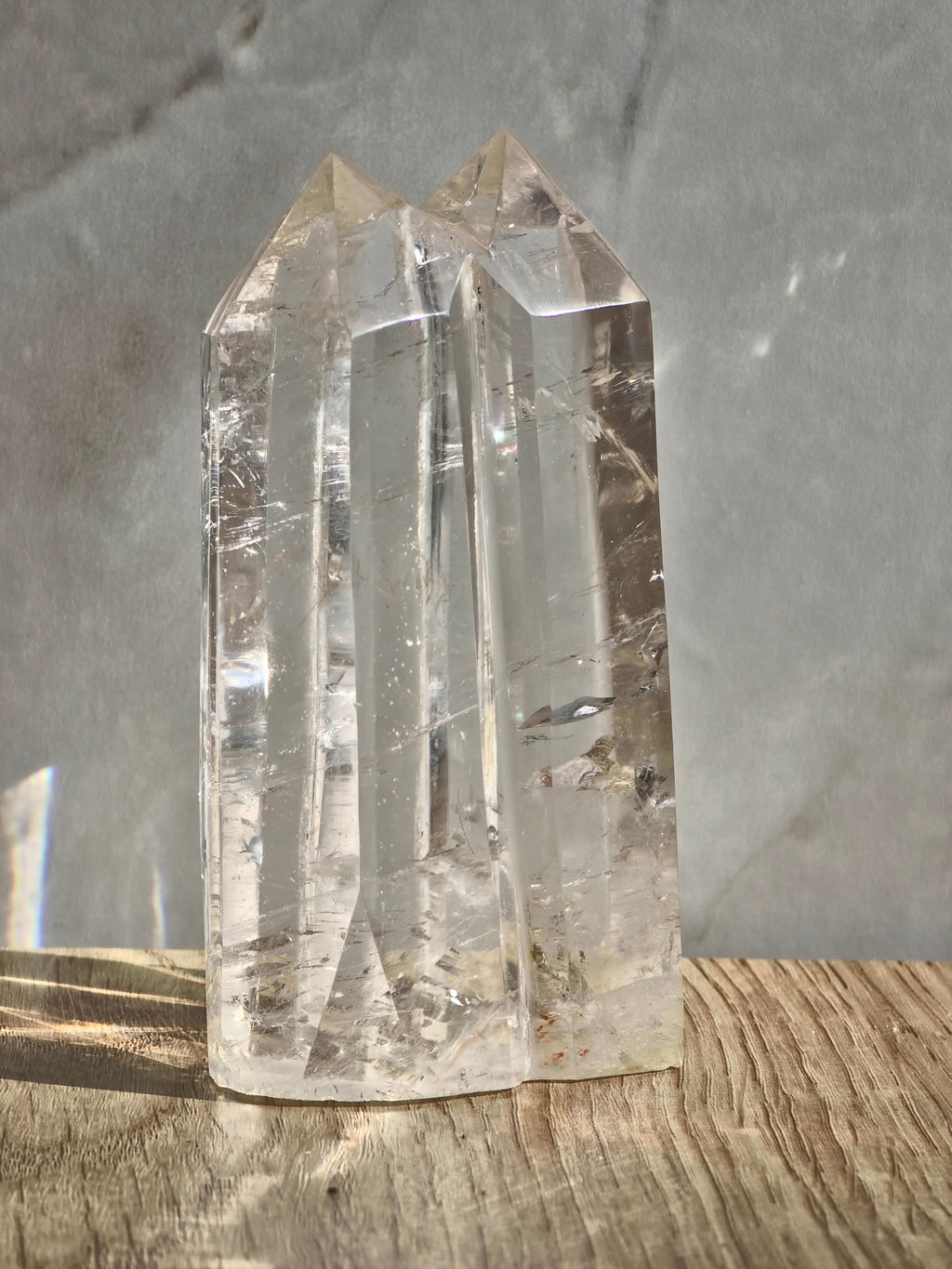 Clear Quartz Twin Tower with rainbow refractions