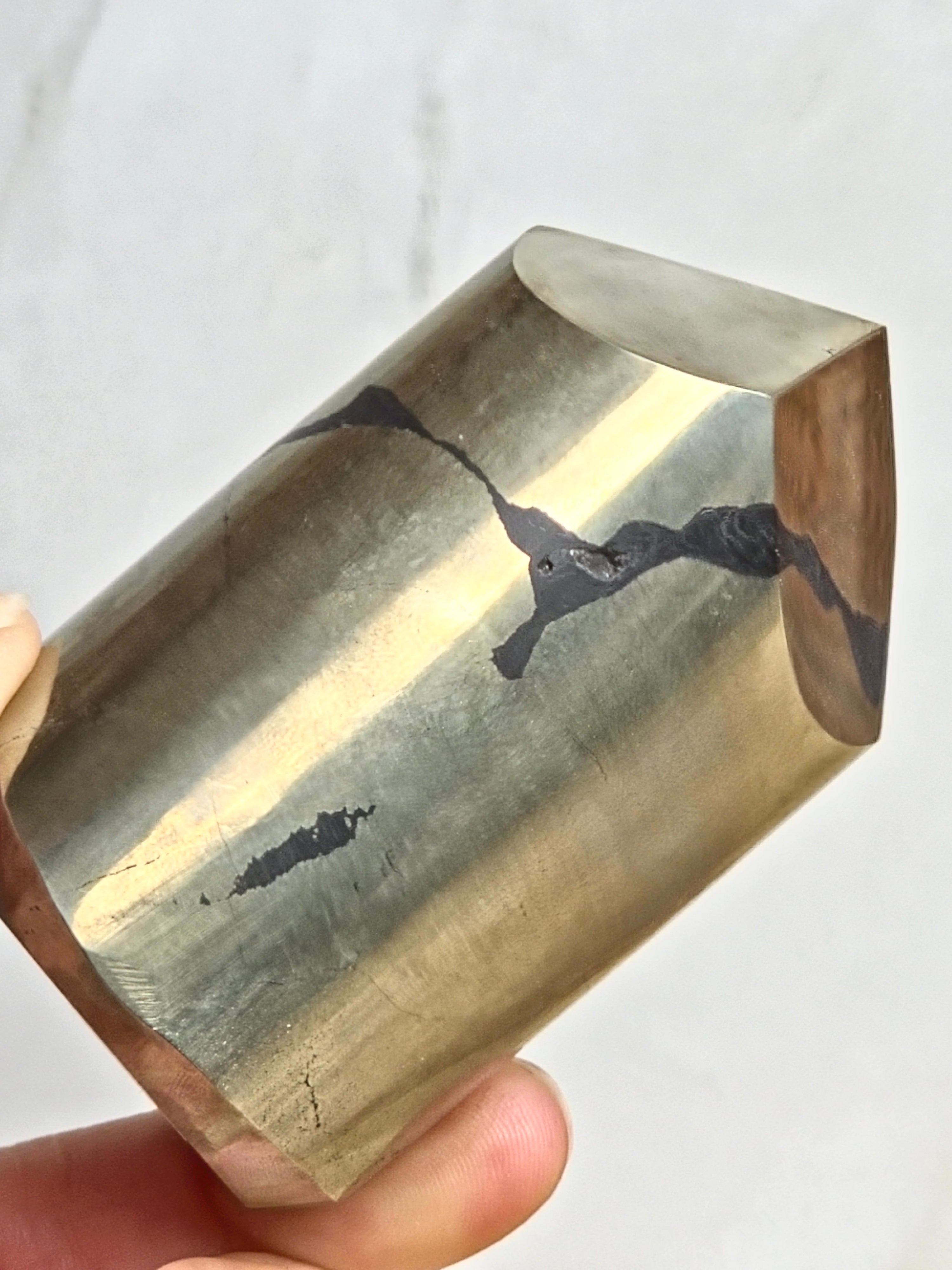 Pyrite Polished Cylinder Tower with Black Tourmaline Inclusion