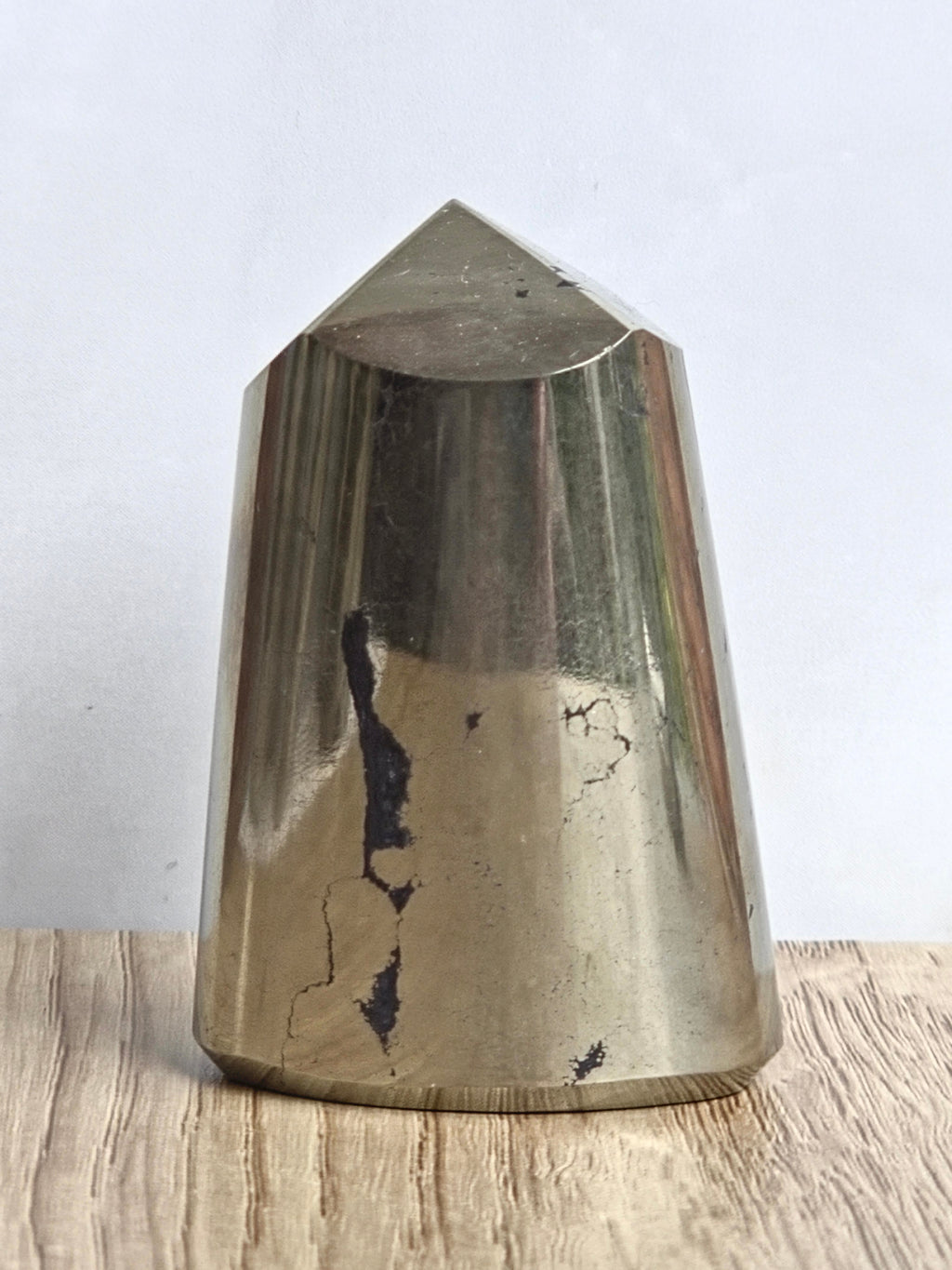Pyrite Polished Cylinder Tower with Black Tourmaline Inclusion