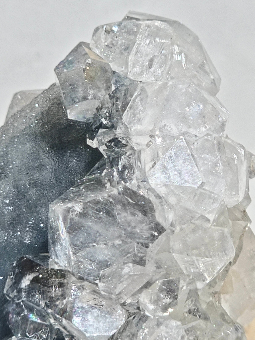 Diamond Apophyllite Cluster on Blue Chalcedony Druzy Matrix