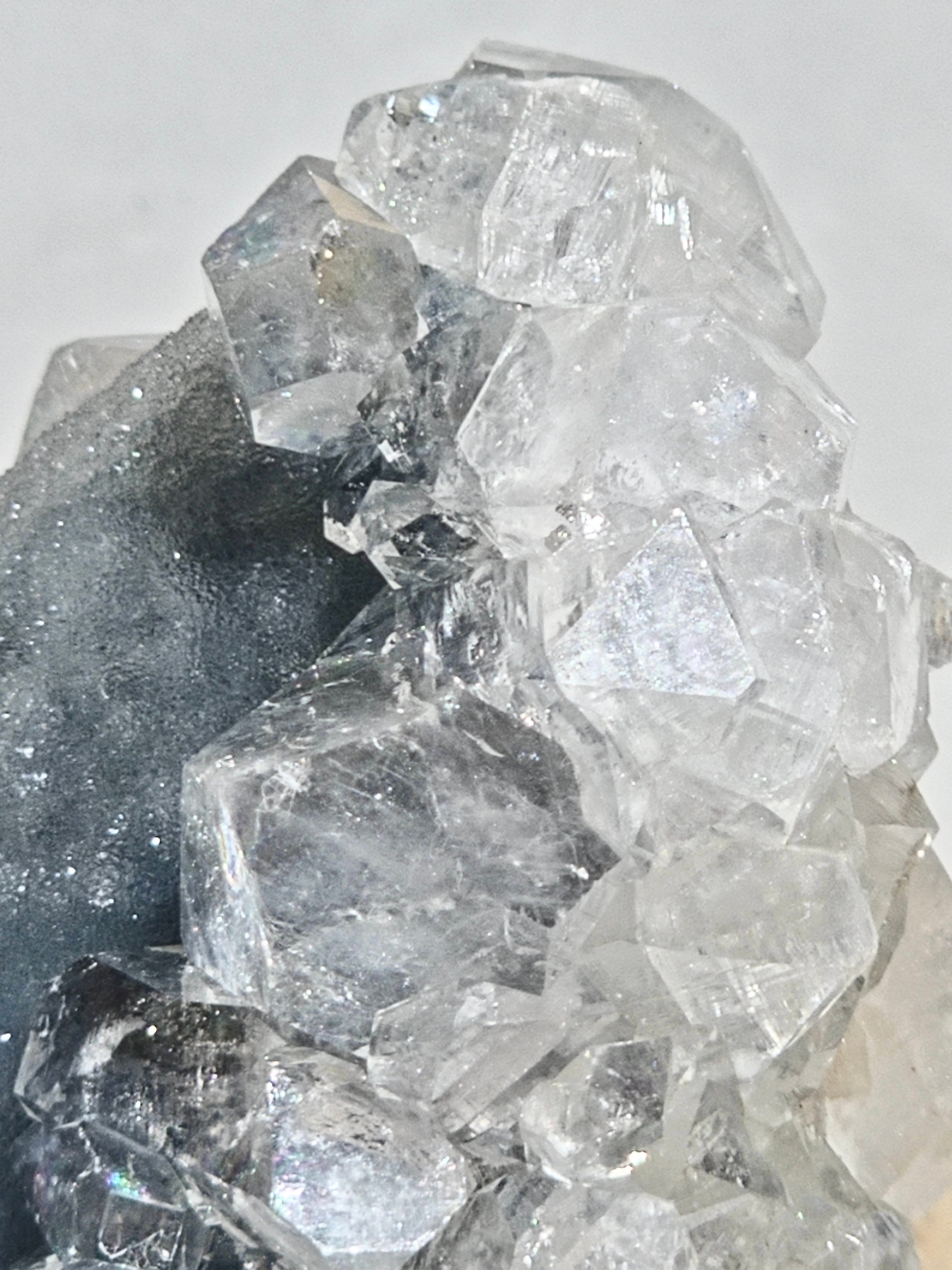 Diamond Apophyllite Cluster on Blue Chalcedony Druzy Matrix