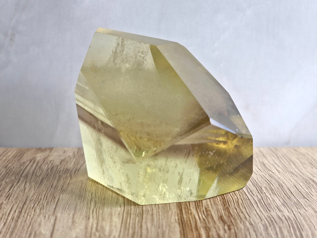 Citrine freeform with white and smoky phantom lines