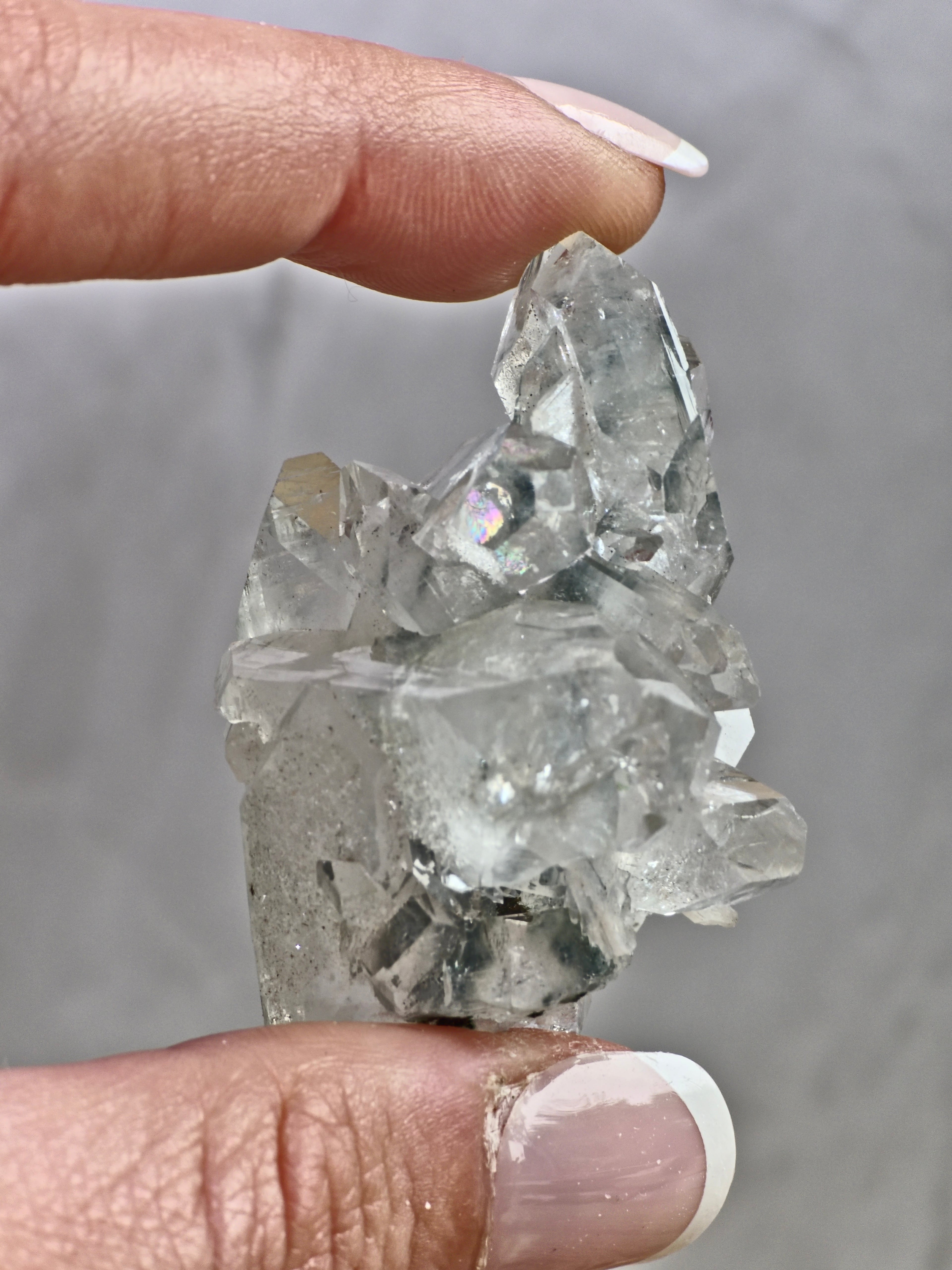 AAA Grade Diamond Apophyllite on Blue Chalcedony — High Clarity Cluster with Internal Inclusions