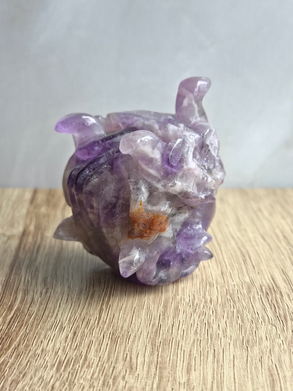 Amethyst Medusa Carving with Chevron Patterning & Natural Inclusions
