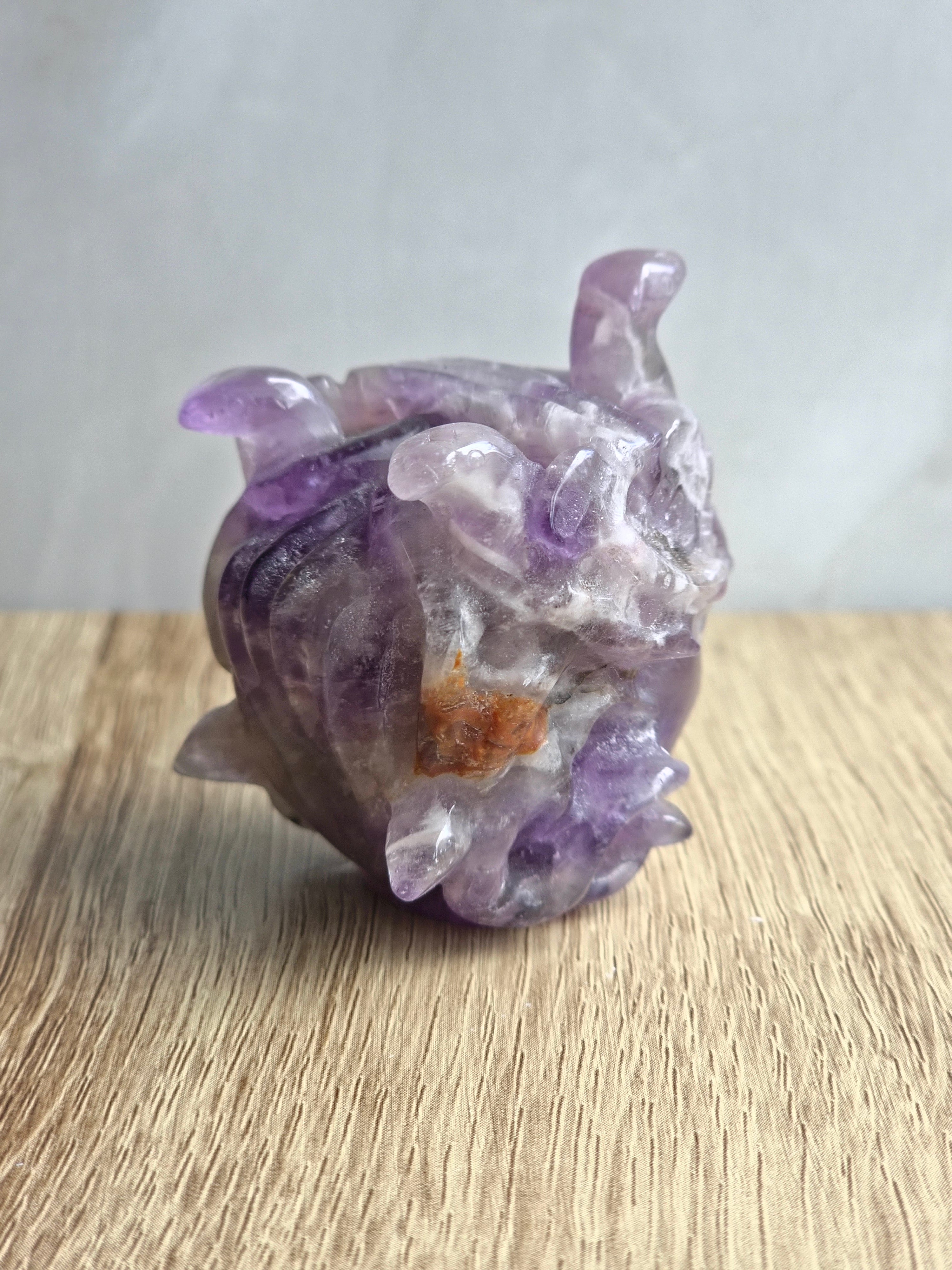 Amethyst Medusa Carving with Chevron Patterning & Natural Inclusions