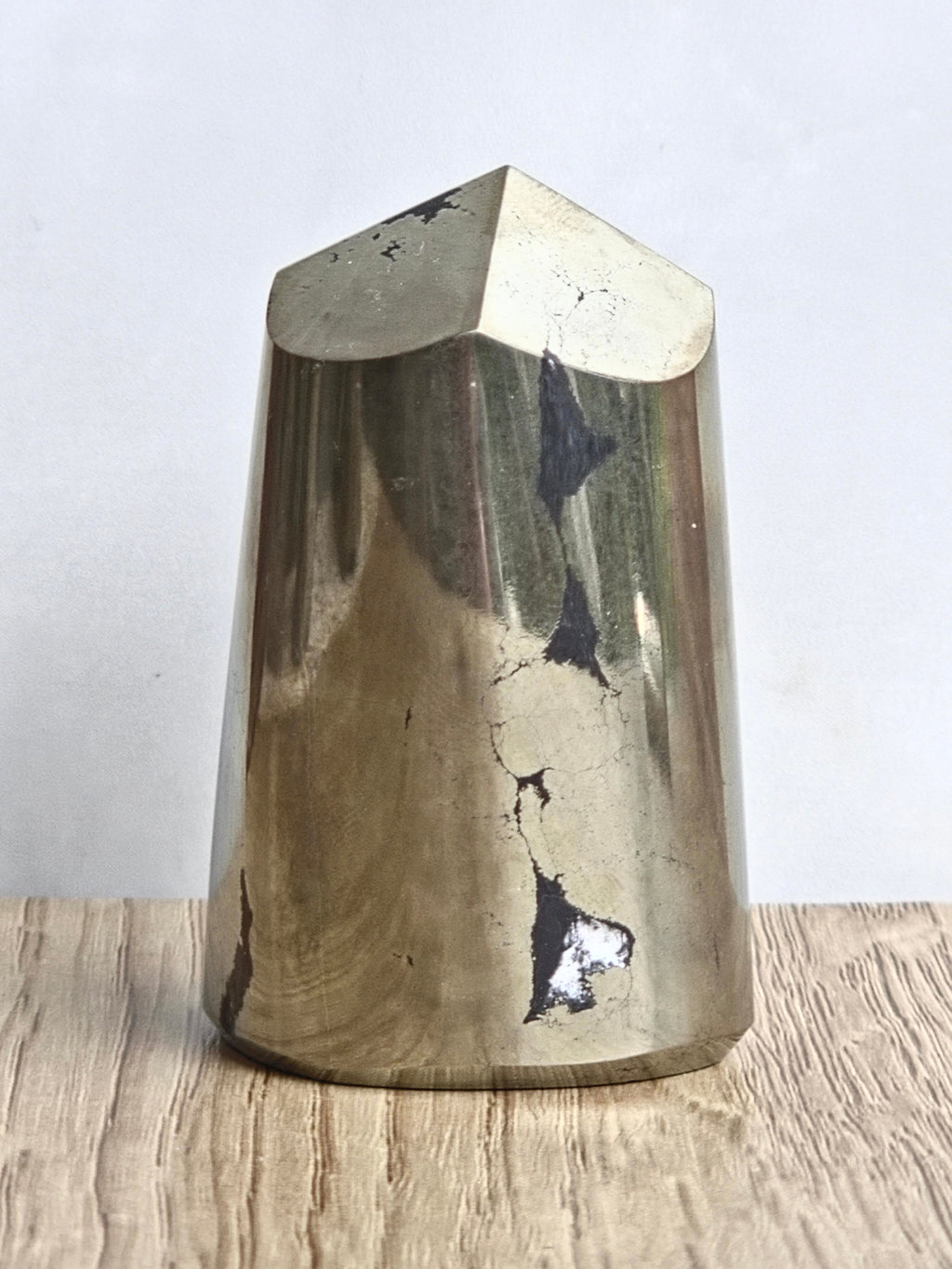 Pyrite Polished Cylinder Tower with Black Tourmaline Inclusion