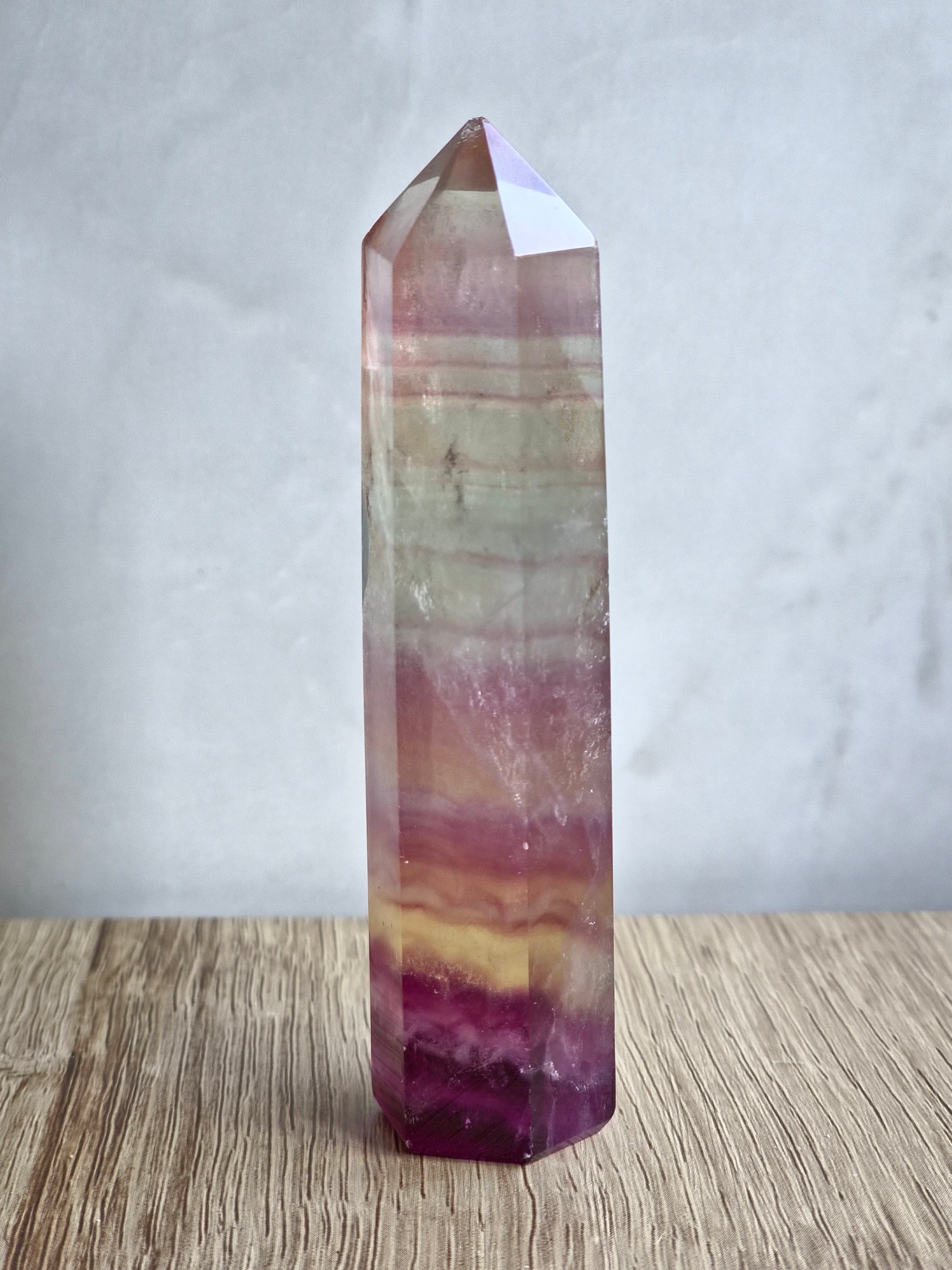 Fluorite Tower — Banded Growth with Zoned Colour Formation