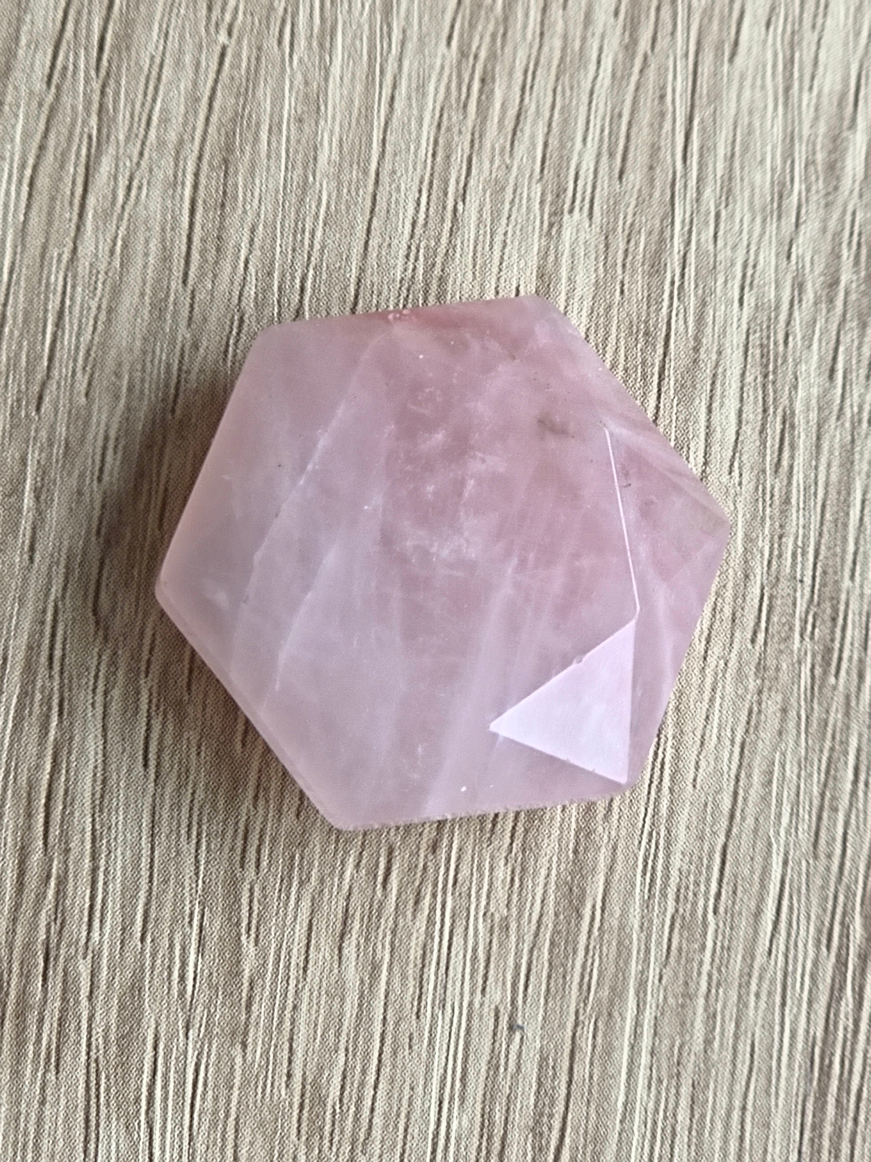 Rose Quartz Faceted Palm Stone / Geometric Polished Crystal