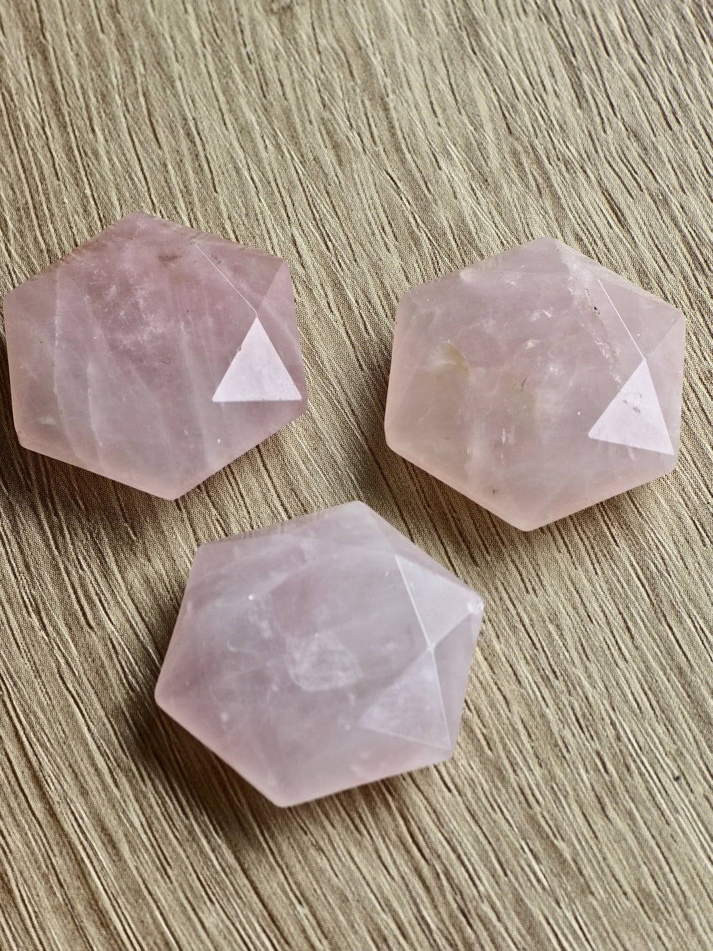 Rose Quartz Faceted Palm Stone / Geometric Polished Crystal