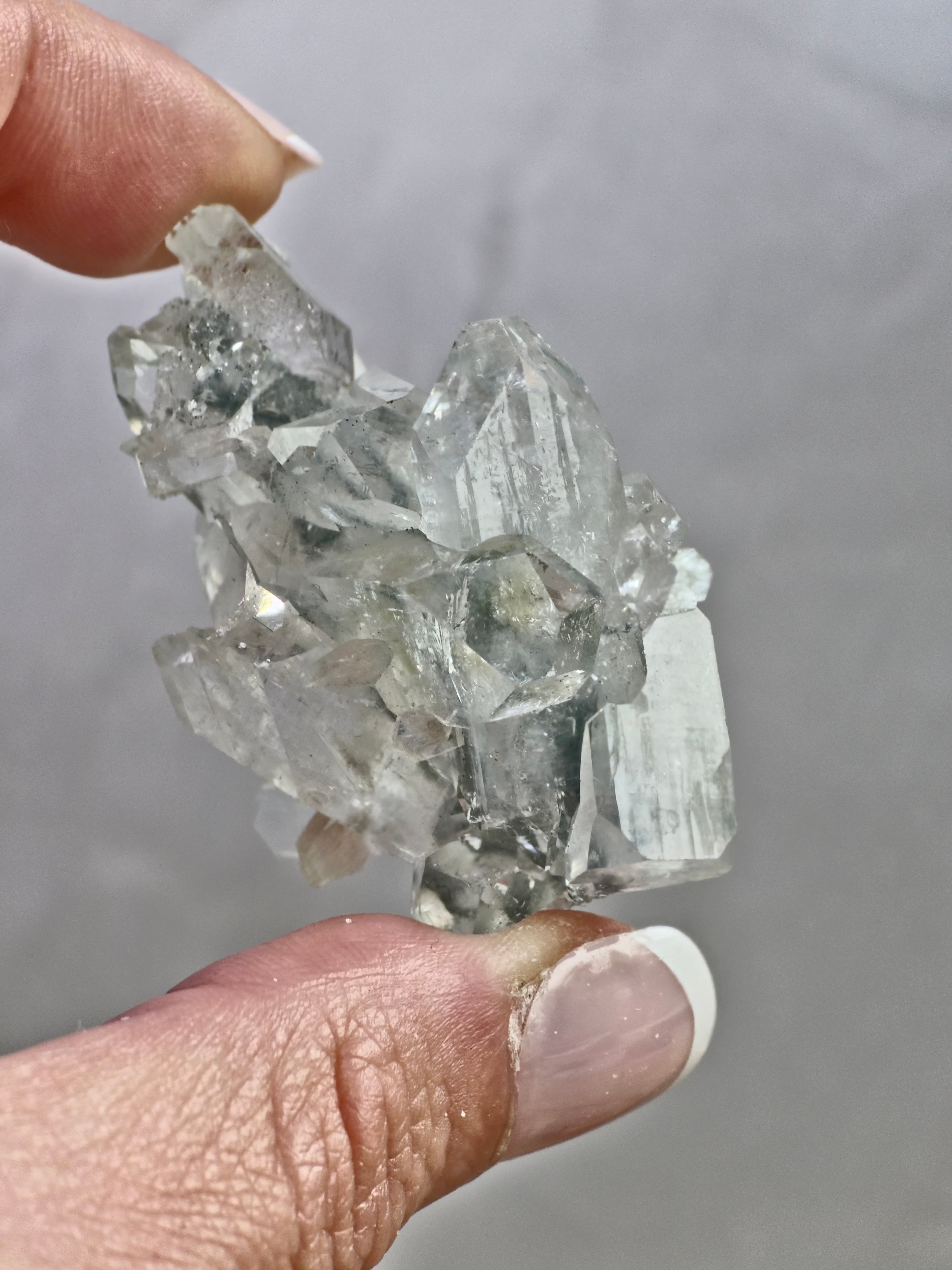 AAA Grade Diamond Apophyllite on Blue Chalcedony — High Clarity Cluster with Internal Inclusions