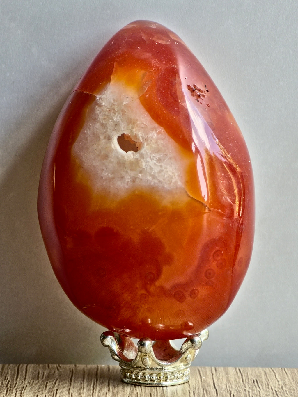 Carnelian Druzy Agate Egg — Hollow Formation with Quartz Crystal Interior
