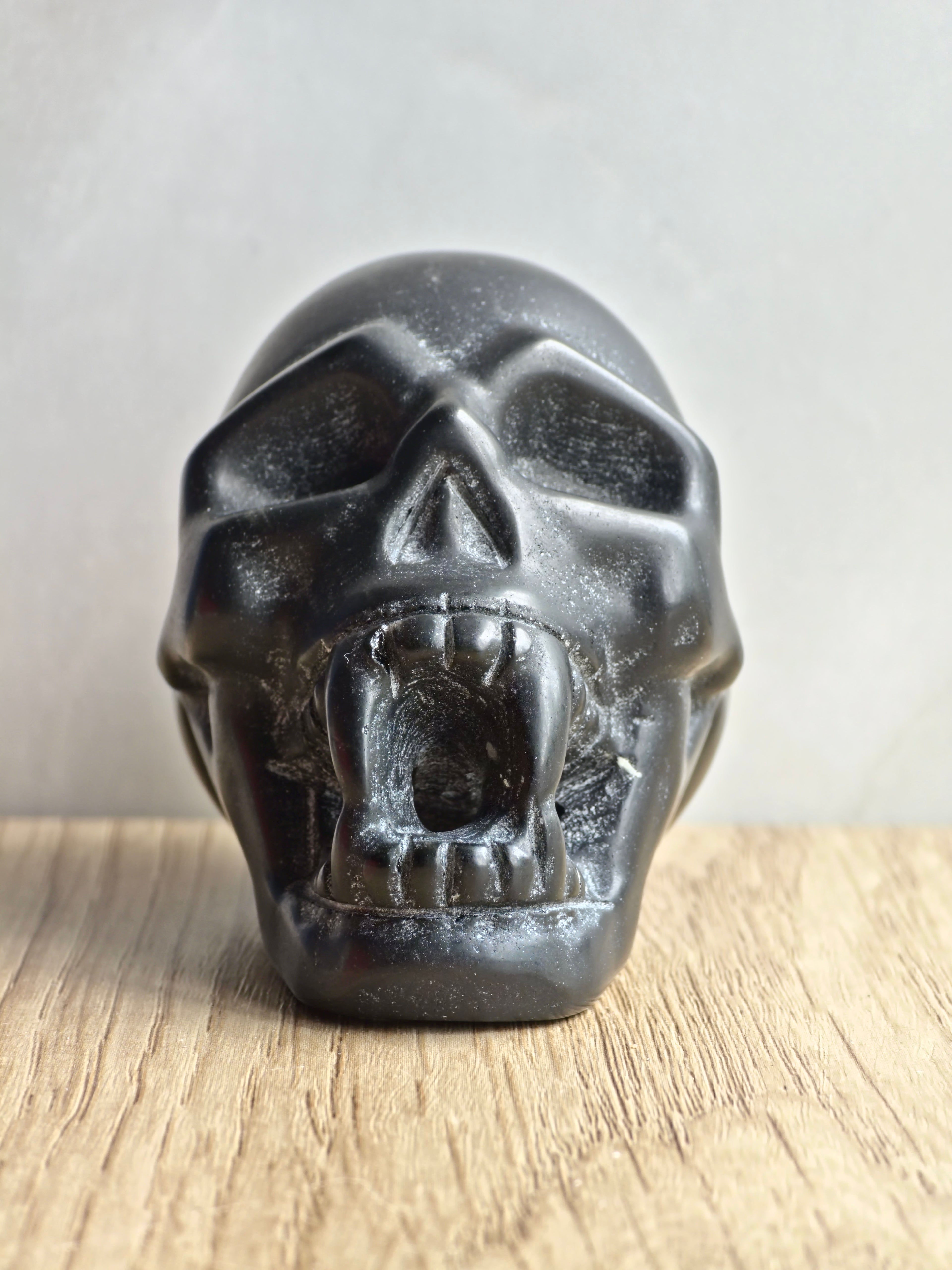 Matt Black Obsidian Vampire Skull Carving