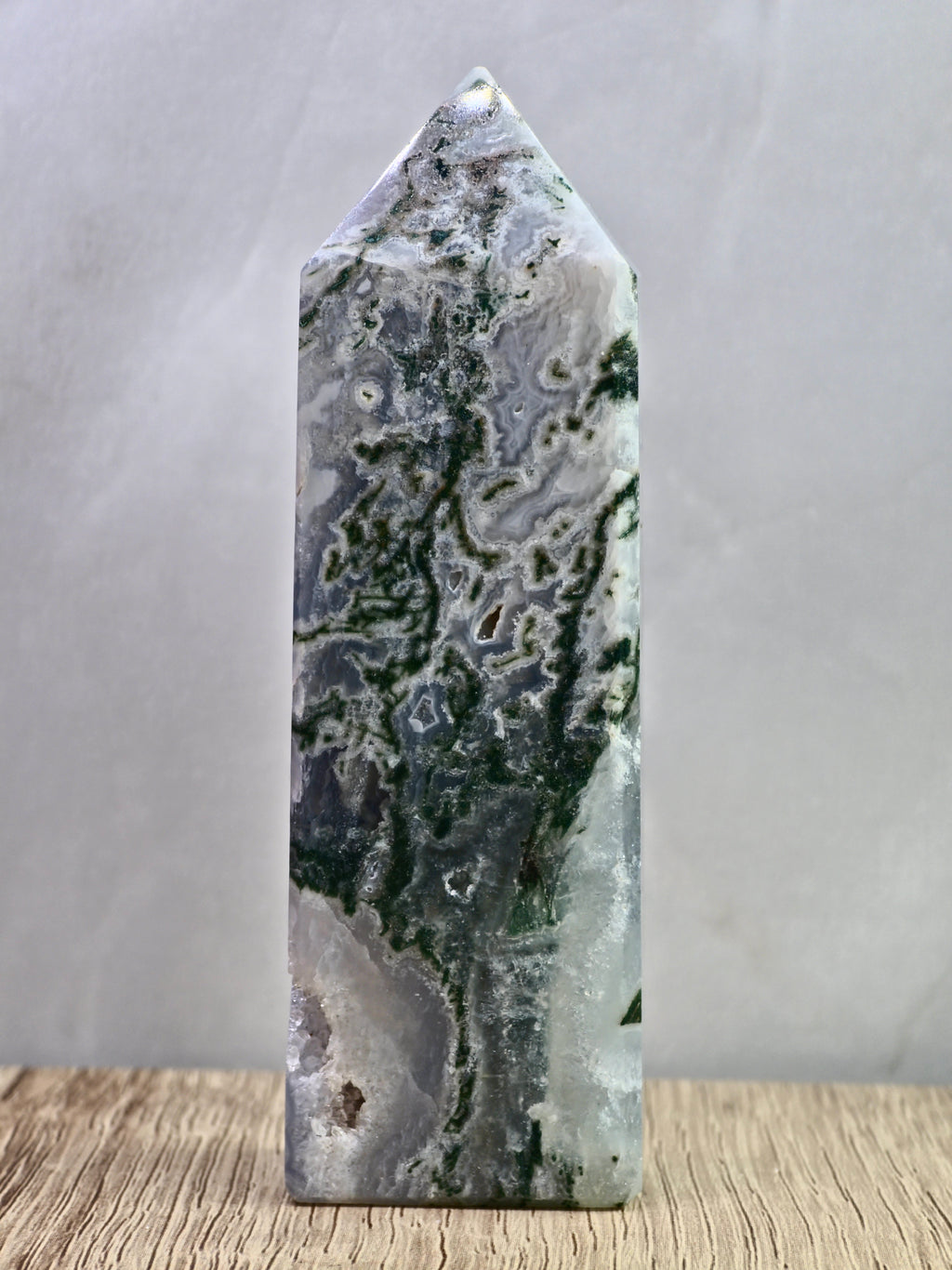 Moss Agate Druzy Tower — Quartz with Natural Inclusions + Open Crystal Pocket