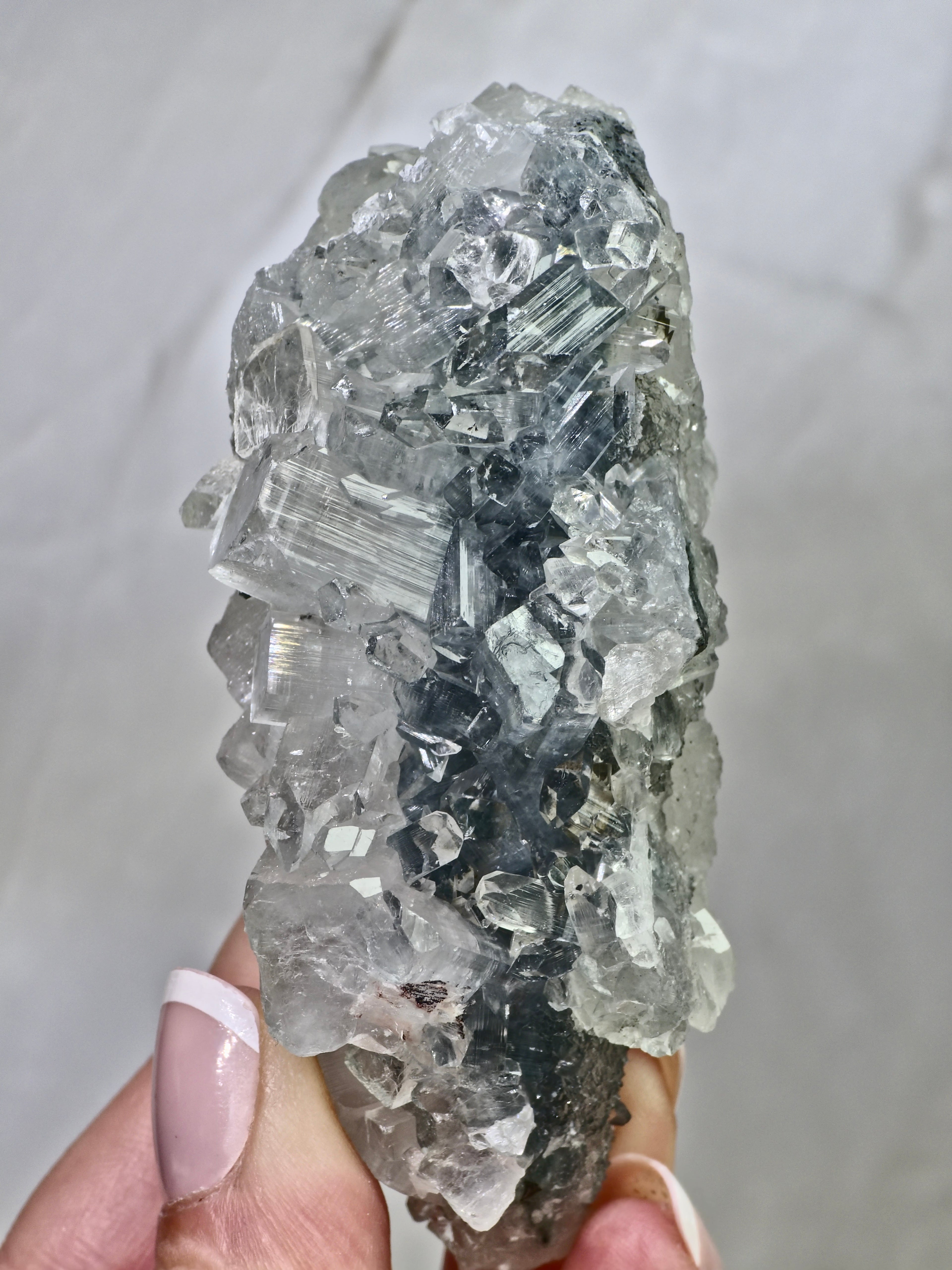 AAA Grade Diamond Apophyllite on Blue Chalcedony with Heulandite & Calcite