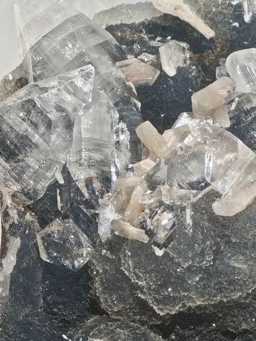 AAA Diamond Apophyllite on Blue Chalcedony with Peach Stilbite