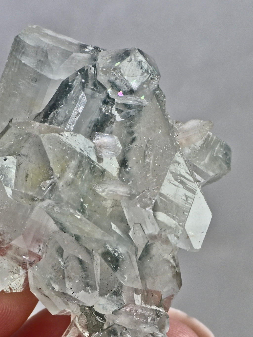 AAA Grade Diamond Apophyllite on Blue Chalcedony — High Clarity Cluster with Internal Inclusions