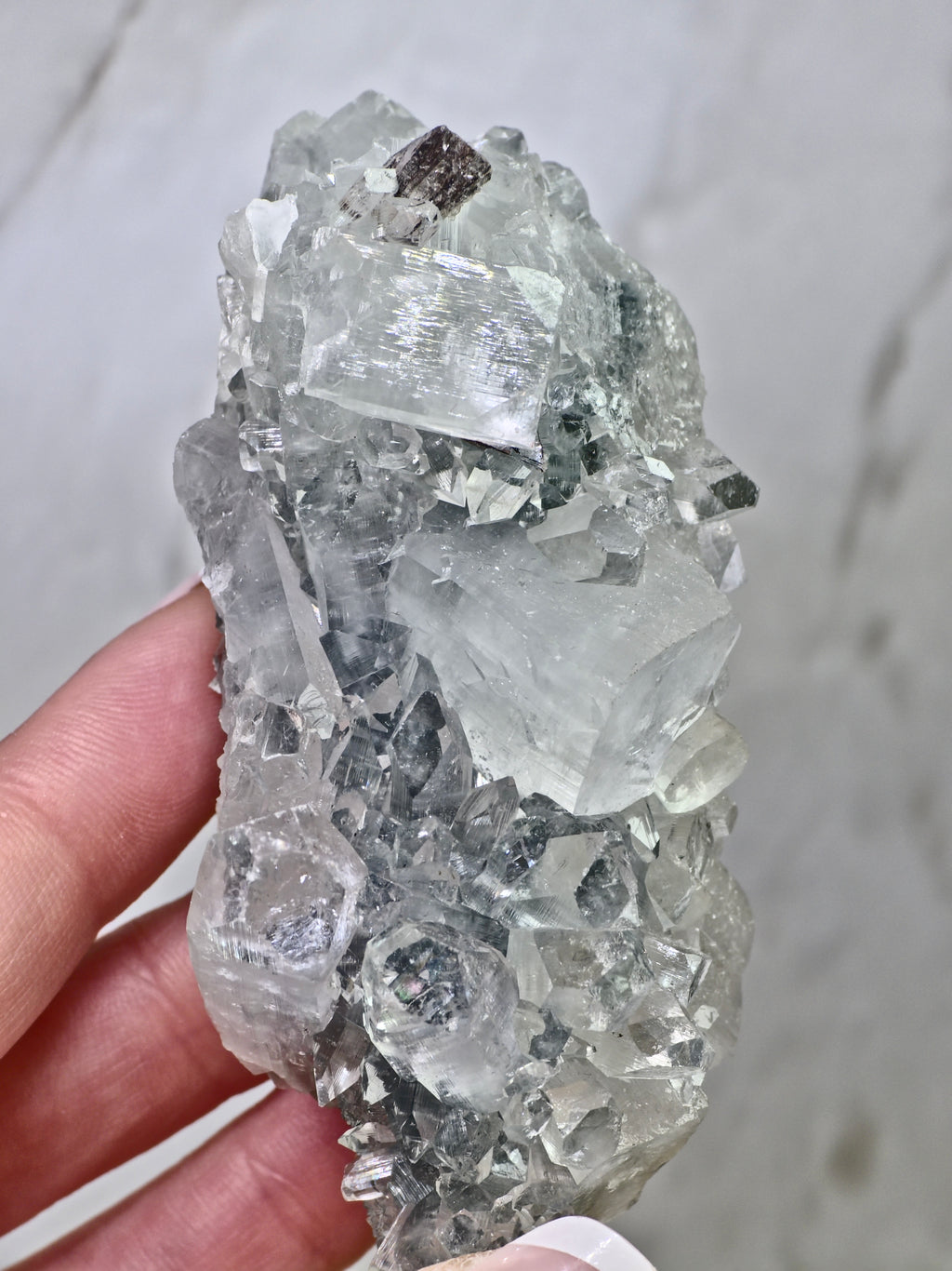 AAA Grade Diamond Apophyllite on Blue Chalcedony with Heulandite & Calcite