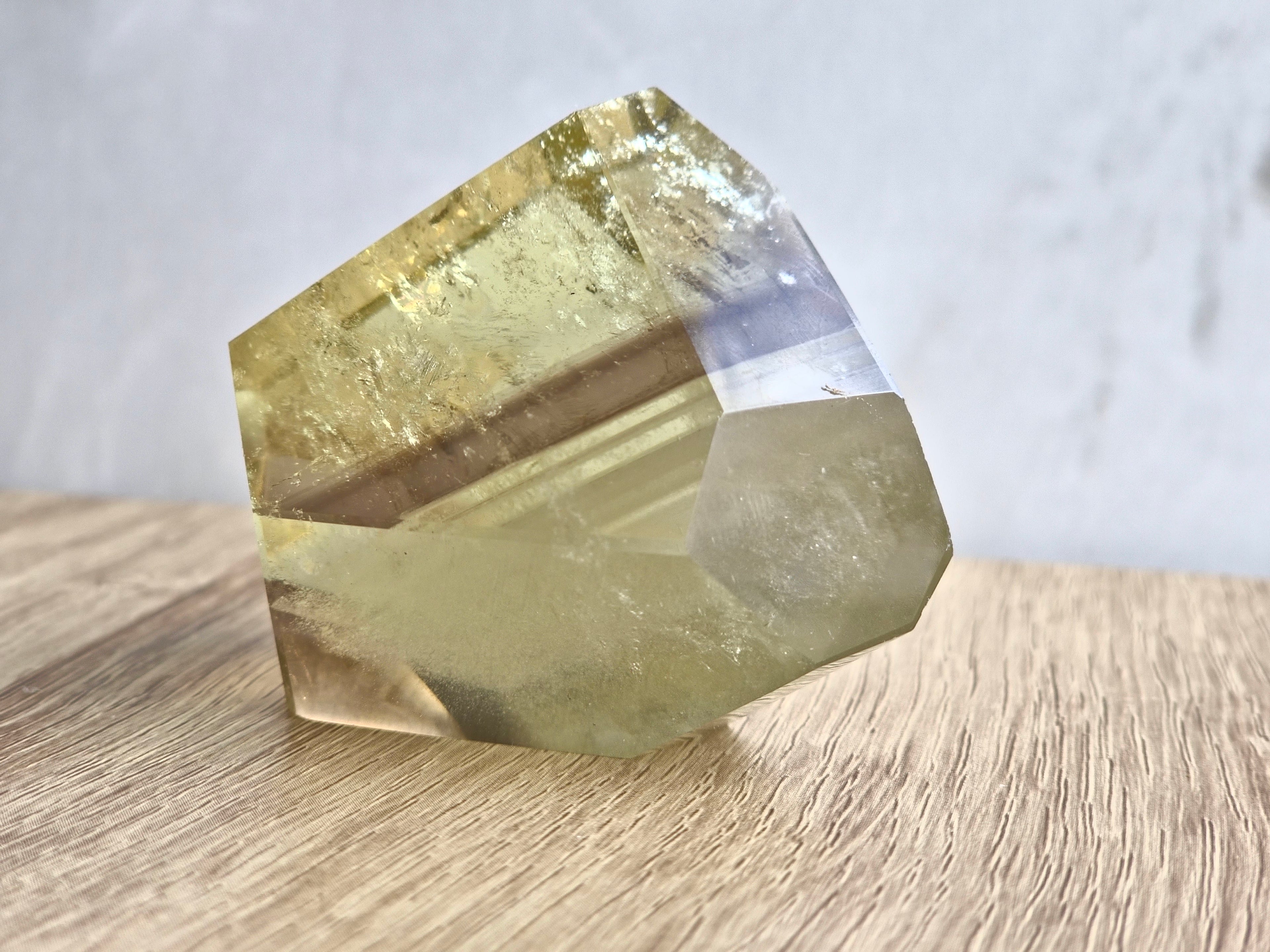 Citrine freeform with white and smoky phantom lines