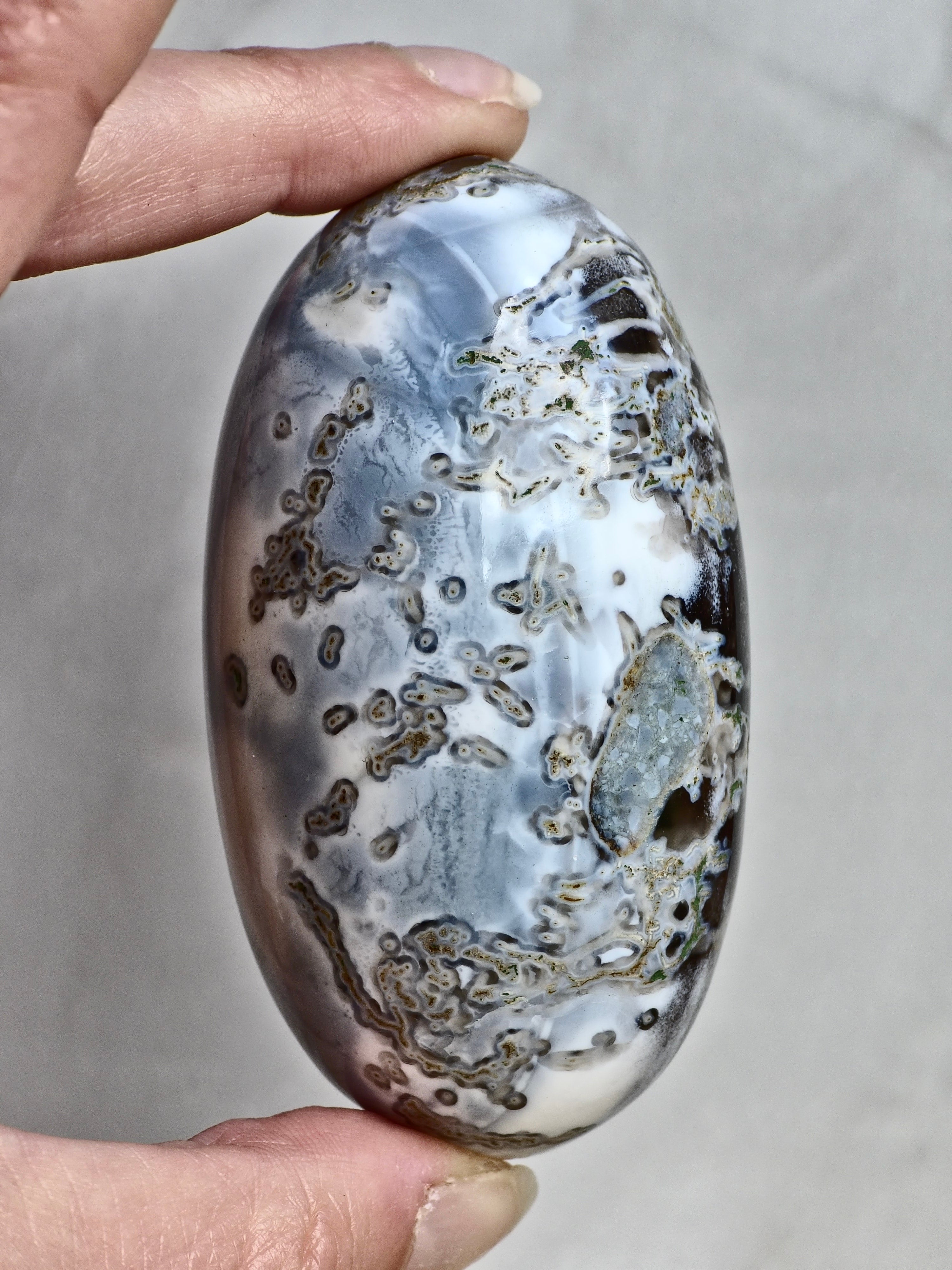 Blue Indian Opal with Moss Agate Inclusions Shiva Lingham