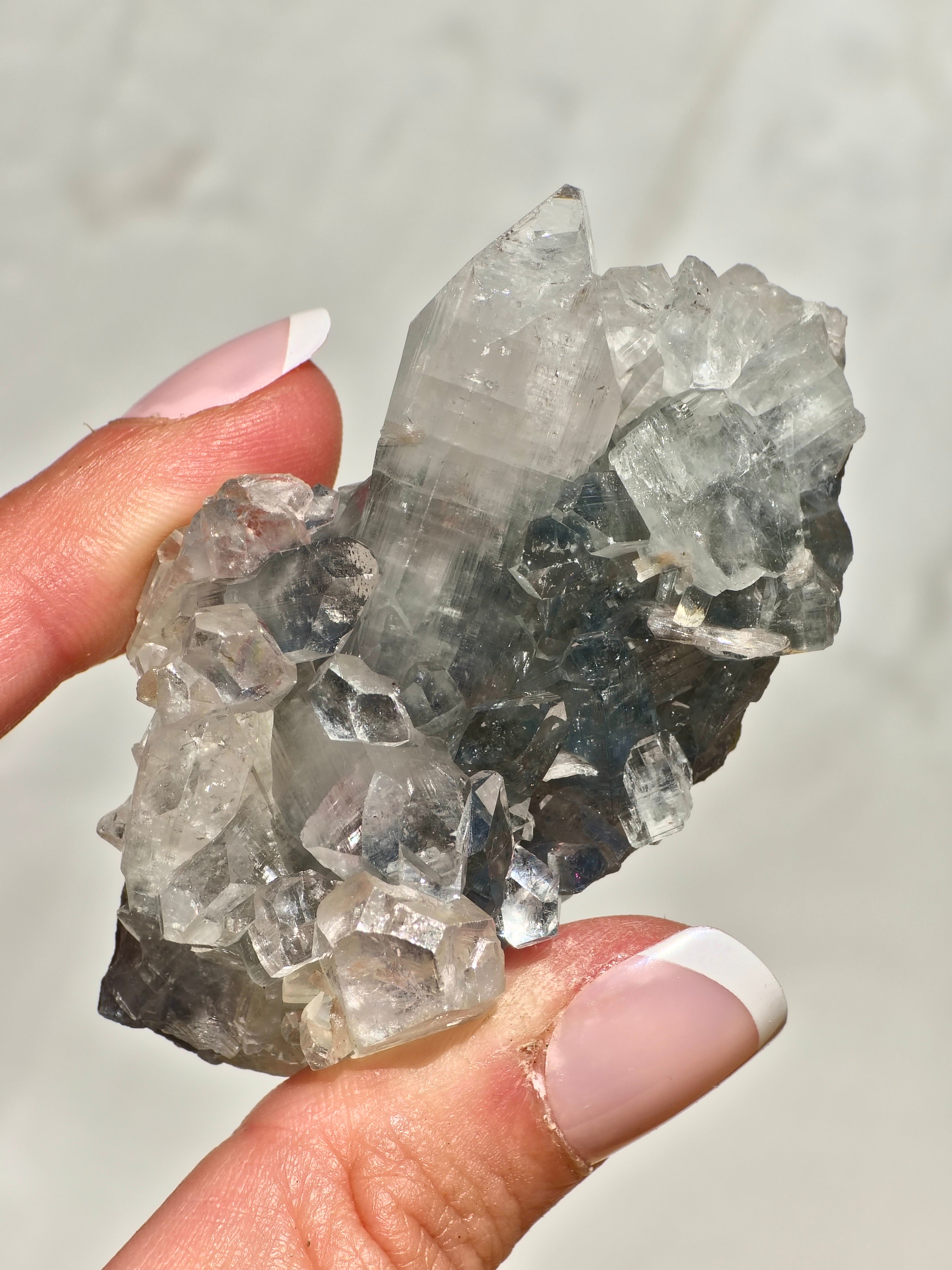 Diamond Apophyllite on Blue Chalcedony Cluster (AAA grade)