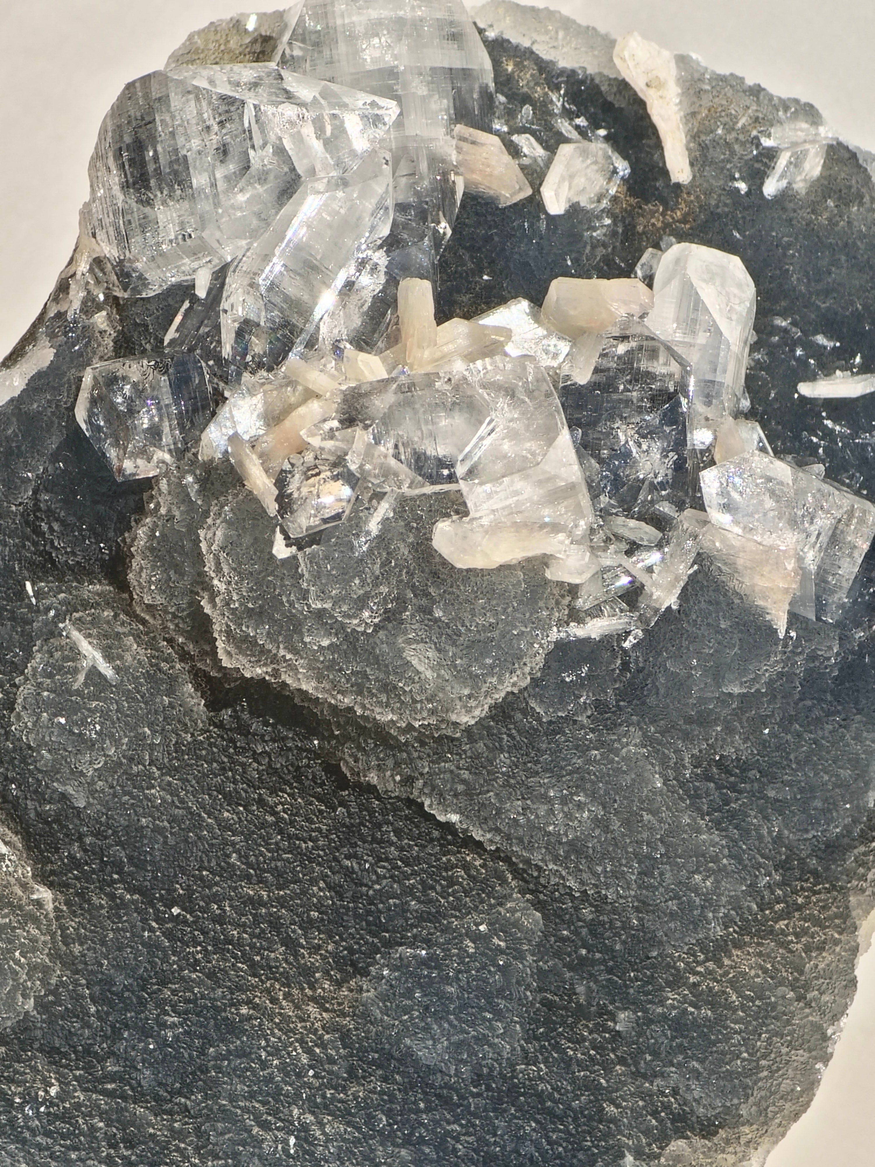 AAA Diamond Apophyllite on Blue Chalcedony with Peach Stilbite