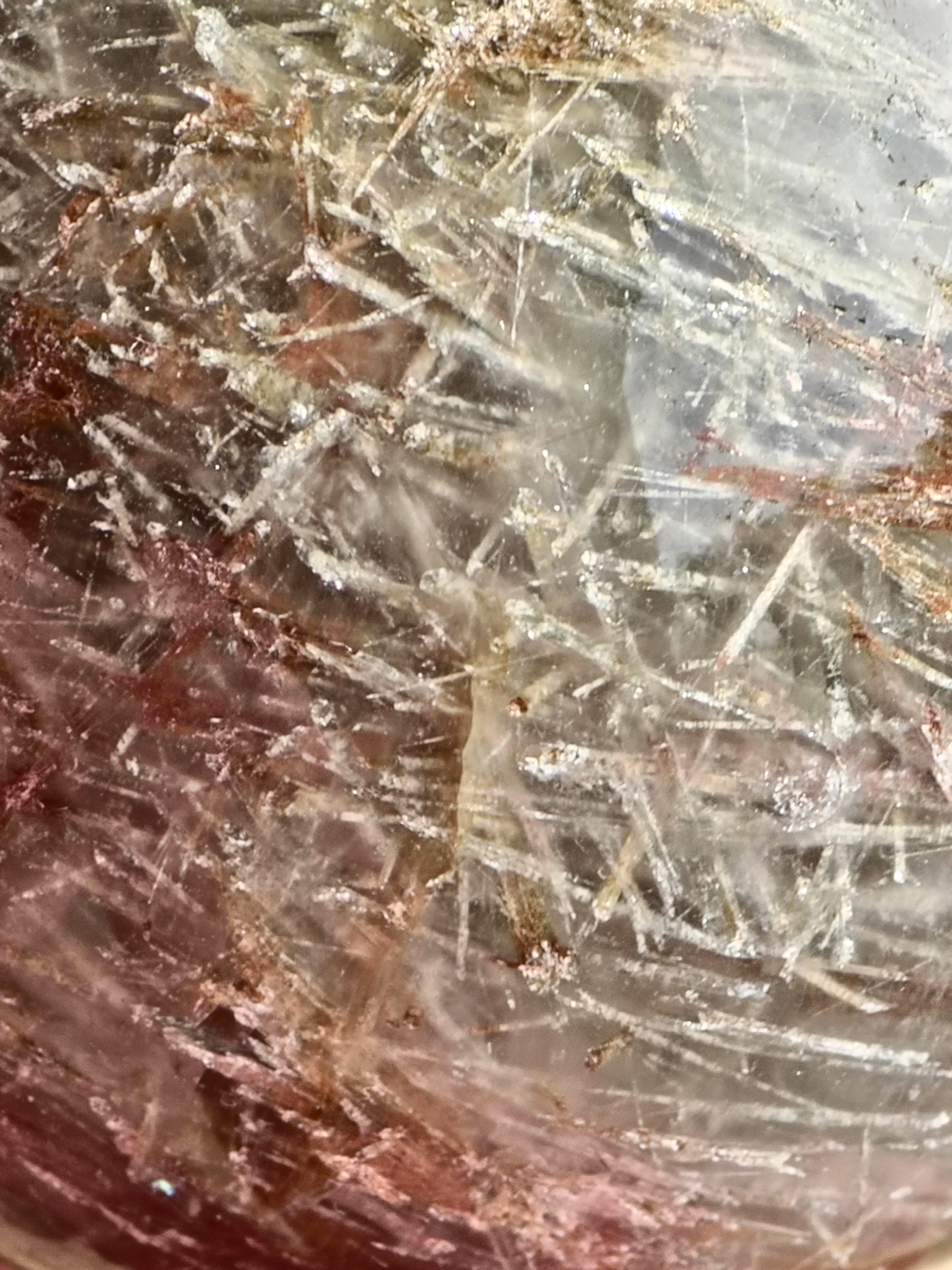 Green and Red Rutile Quartz Sphere