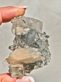 Diamond Apophyllite on Blue Chalcedony with Peach Stilbite & Calcite (AAA Grade)