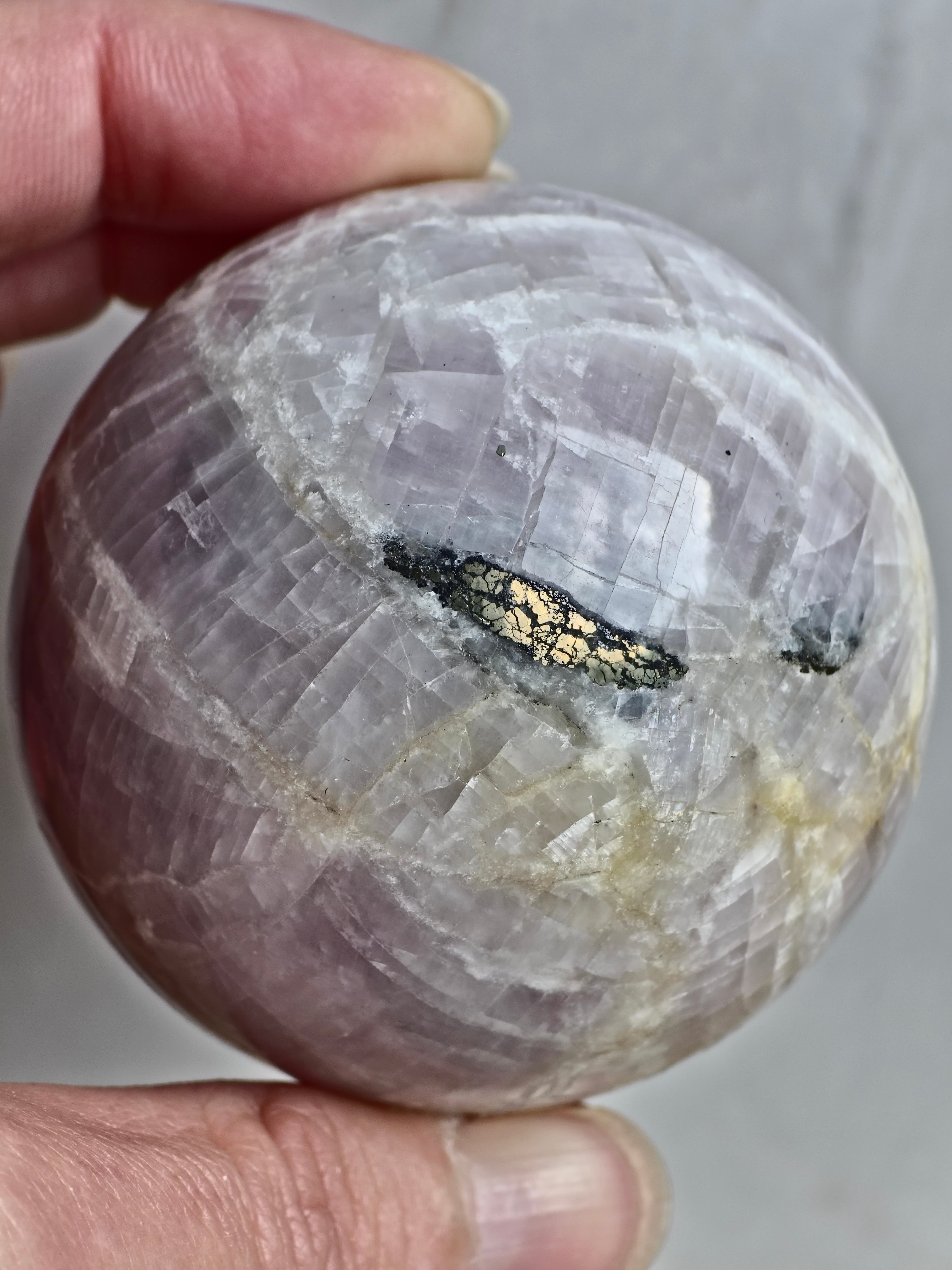 Kunzite Sphere with Pyrite Inclusion