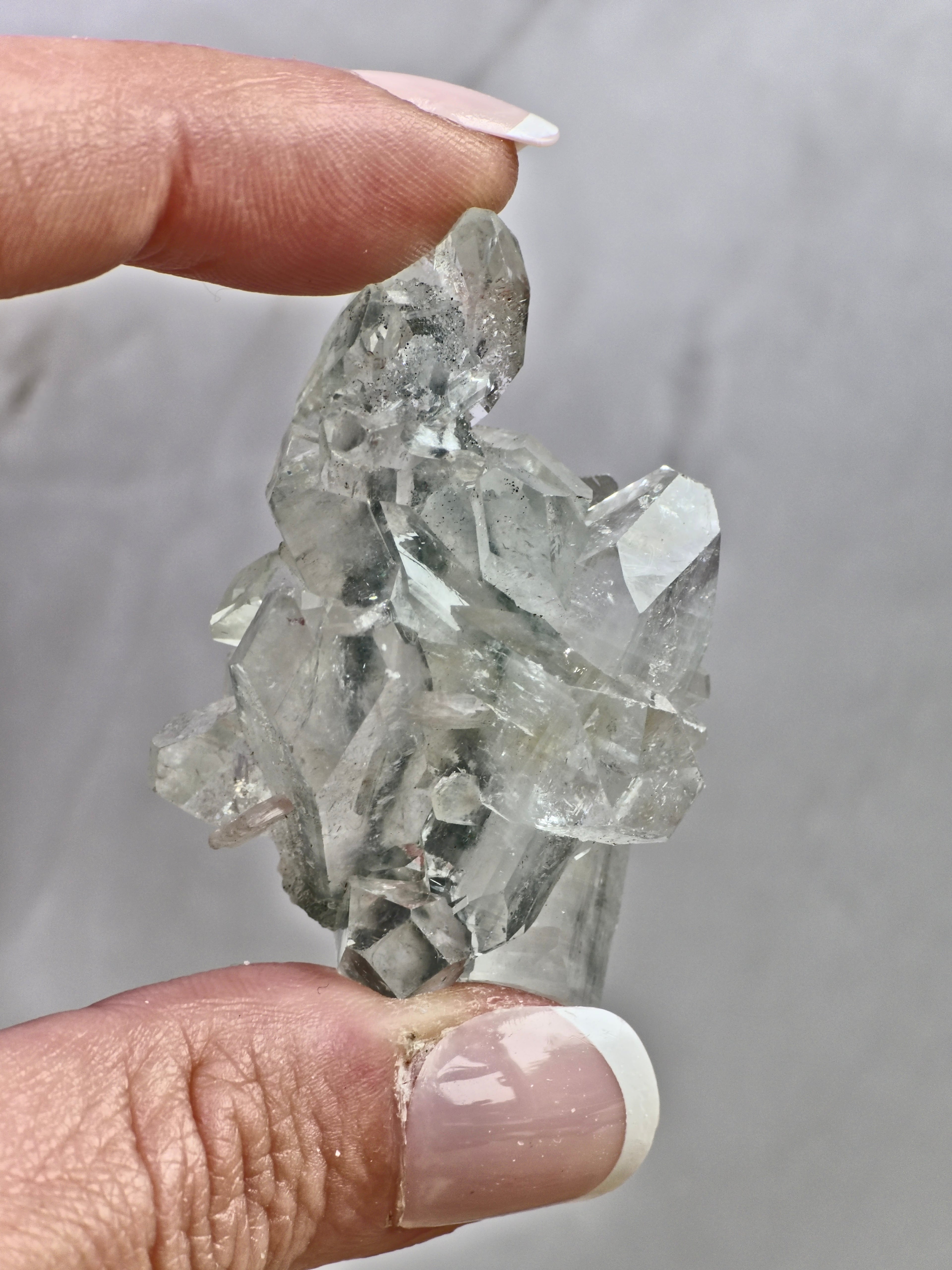 AAA Grade Diamond Apophyllite on Blue Chalcedony — High Clarity Cluster with Internal Inclusions